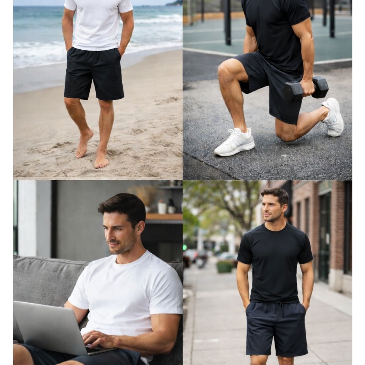 ENKI - Short Hombre Deportivo Urbano Tela Nova Colores Básicos