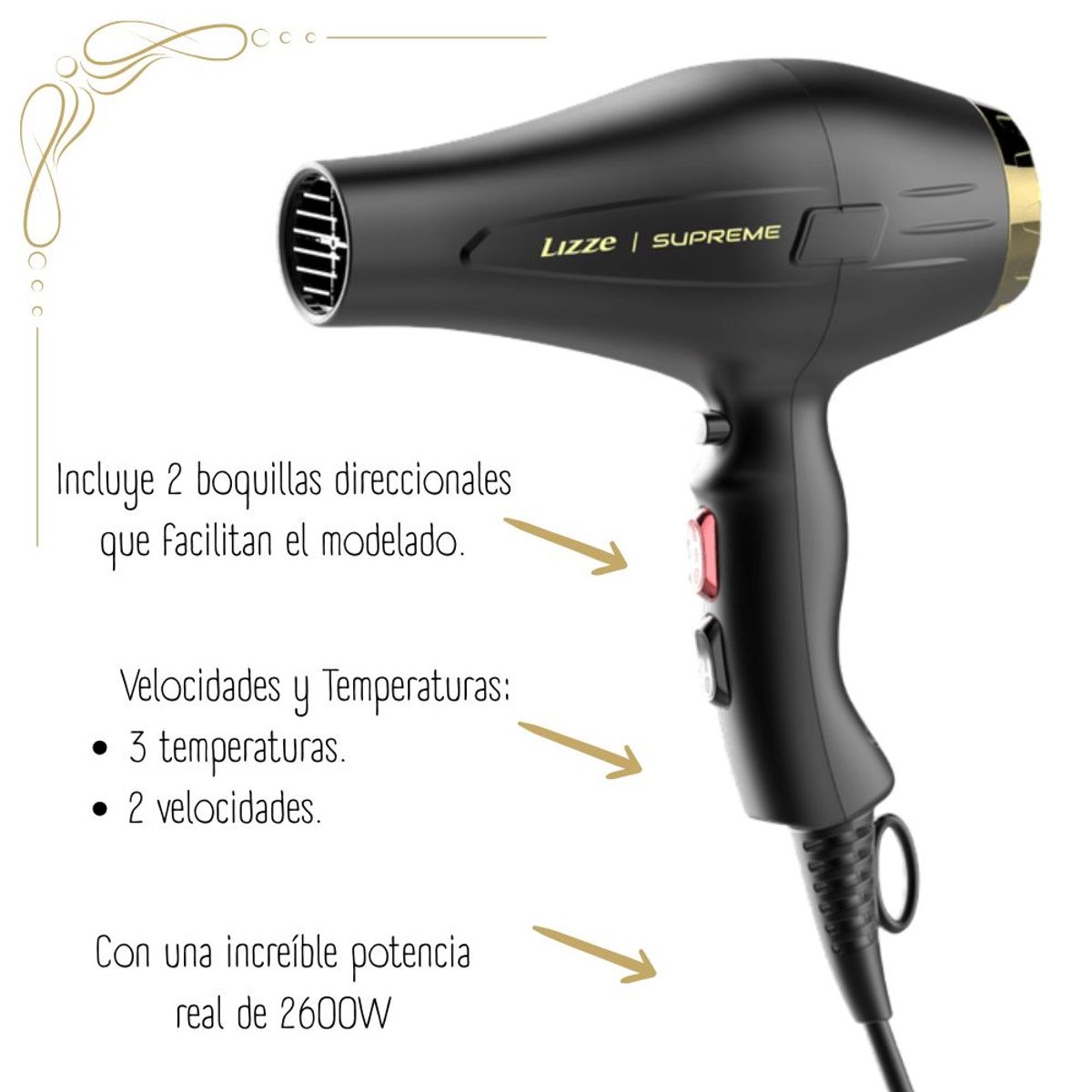 LIZZE - Secadora de Cabello Lizze Supreme Top Line Profesional 2600 W