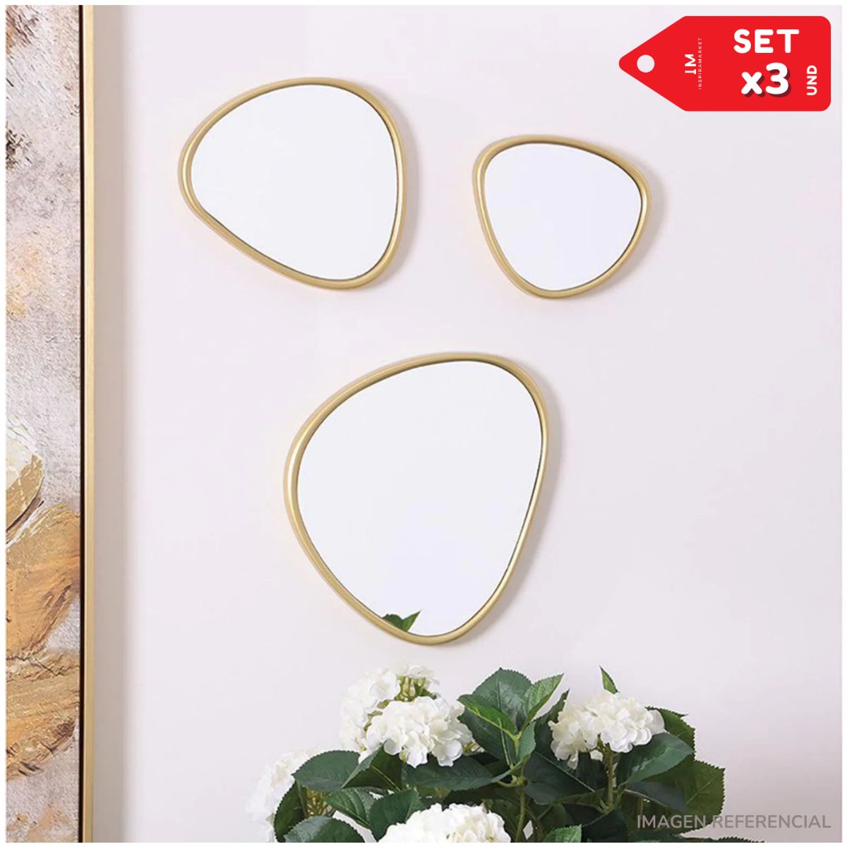 INSPIRA MARKET - Set de 3 Espejos Decorativos Irregulares Dorado