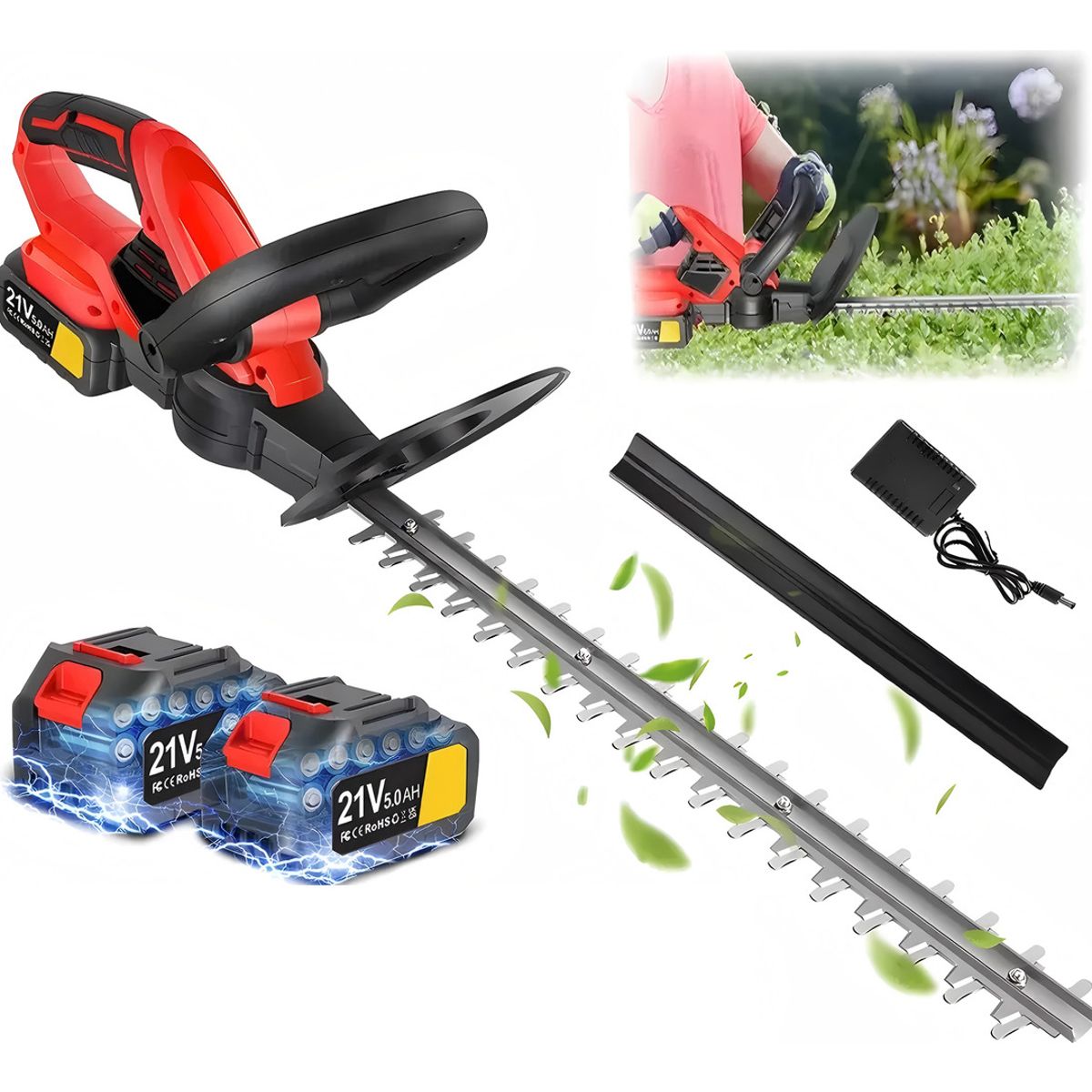 QUICK - Cortasetos Eléctrico Inalámbrico Para De Poda 21v Con 2pilas