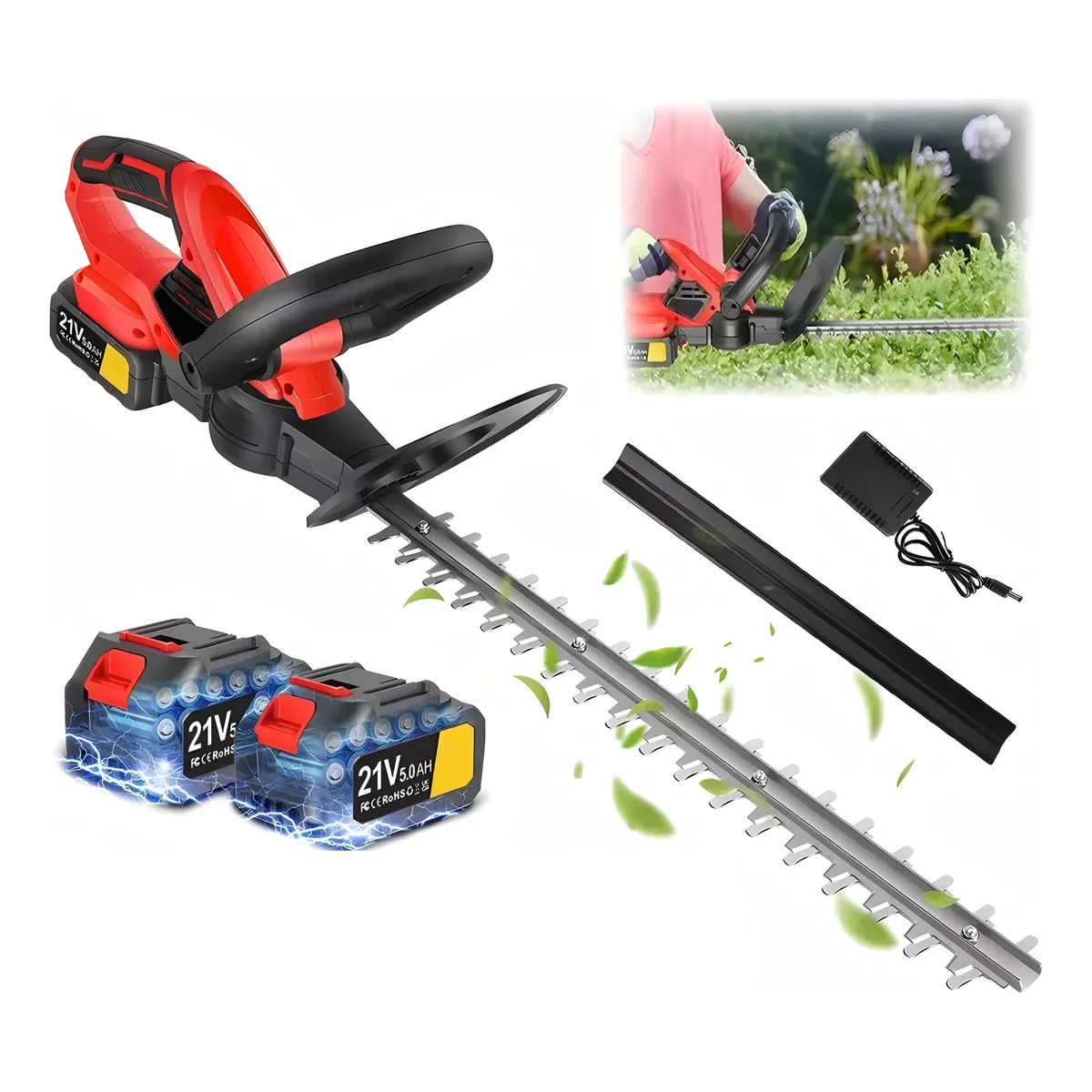 QUICK - Cortasetos Eléctrico Inalámbrico Para De Poda 21v Con 2pilas