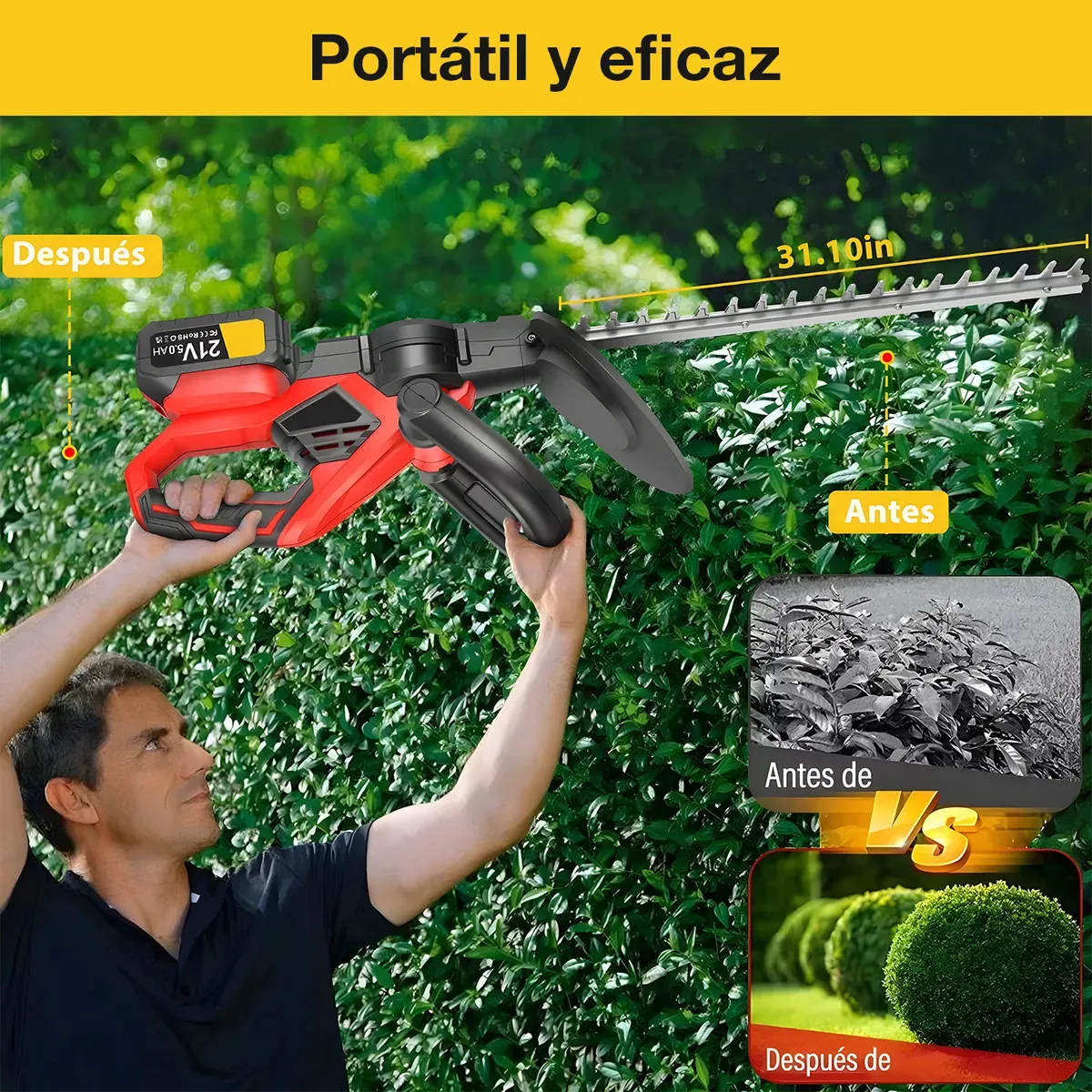 QUICK - Cortasetos Eléctrico Inalámbrico Para De Poda 21v Con 2pilas