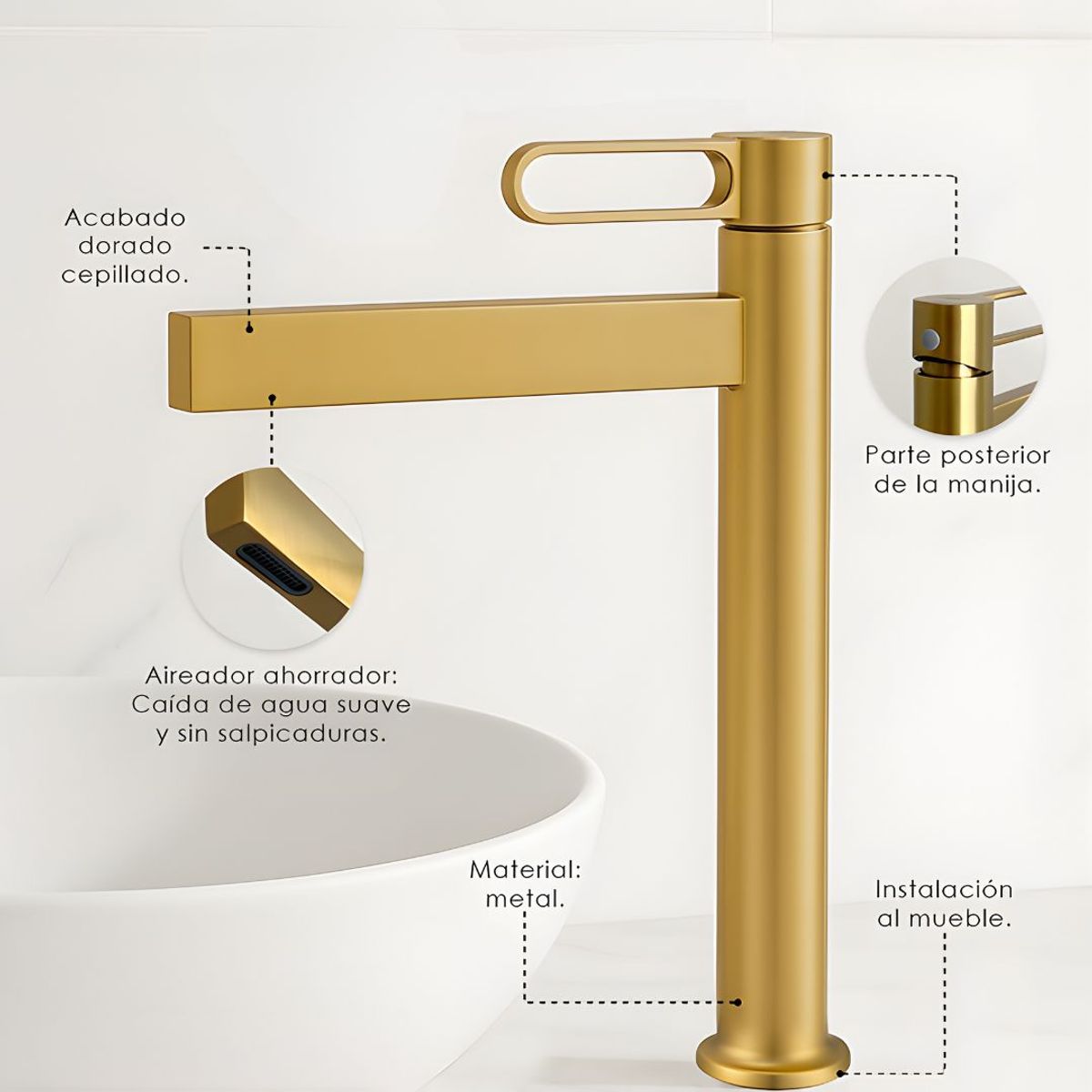 XM - Llave de Agua Fría Llave Alta Dorada - L3019A07