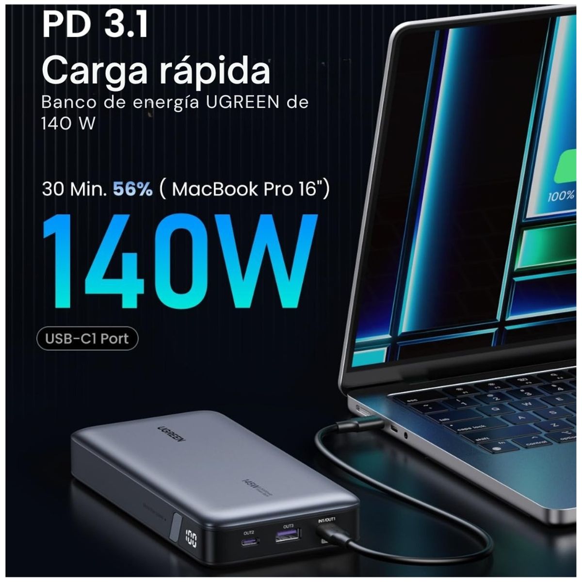 UGREEN - UGREEN Power Bank 25000mAh 145W Carga Rápida