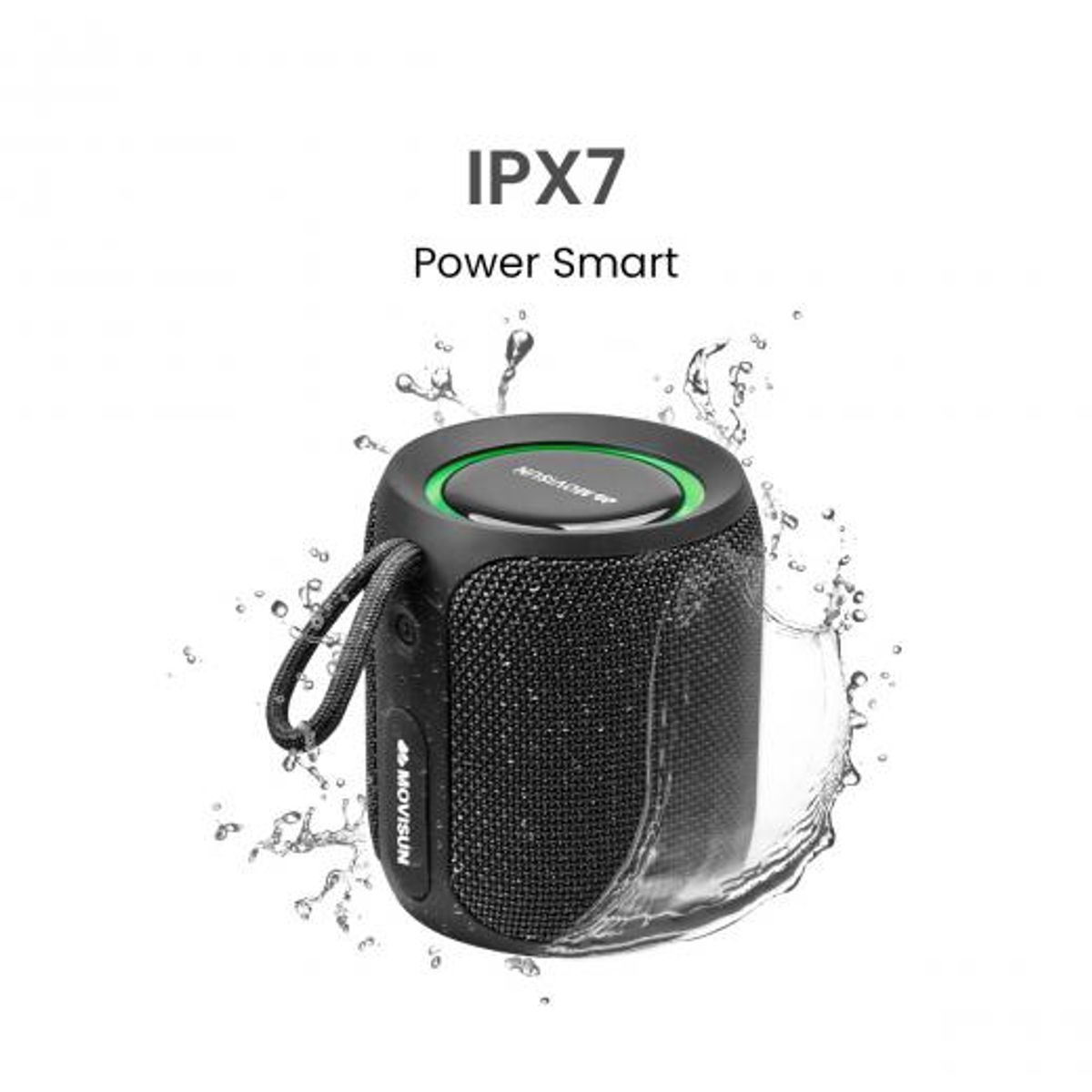 MOVISUN - Parlante Bluetooth MOVISUN Power Smart Negro - Acuático, IPX7, 16W, 2500 mAh, Sonido 360°, Luces LED