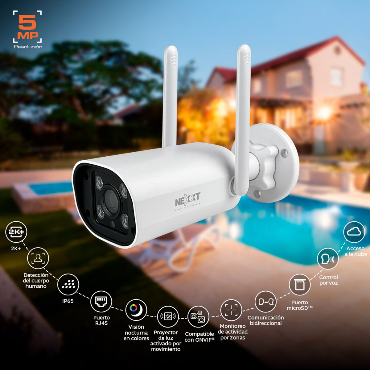 NEXXT SOLUTIONS - SMART CAMERA 2K NEXXT CON SIRENA PARA  EXTERIOR NHC-OF10
