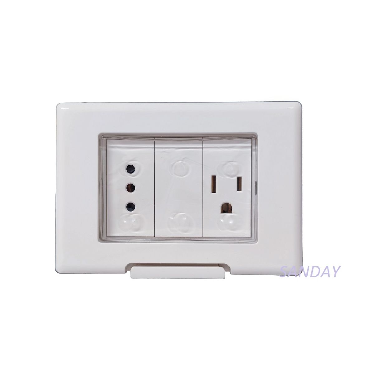 GENERICO - TAPA A PRUEBA DE AGUA Y TOMACORRIENTE DOBLE ( 3 LINEA + AMERICANO) TAPA BLANCA Y DADO BLANCO SANDAY