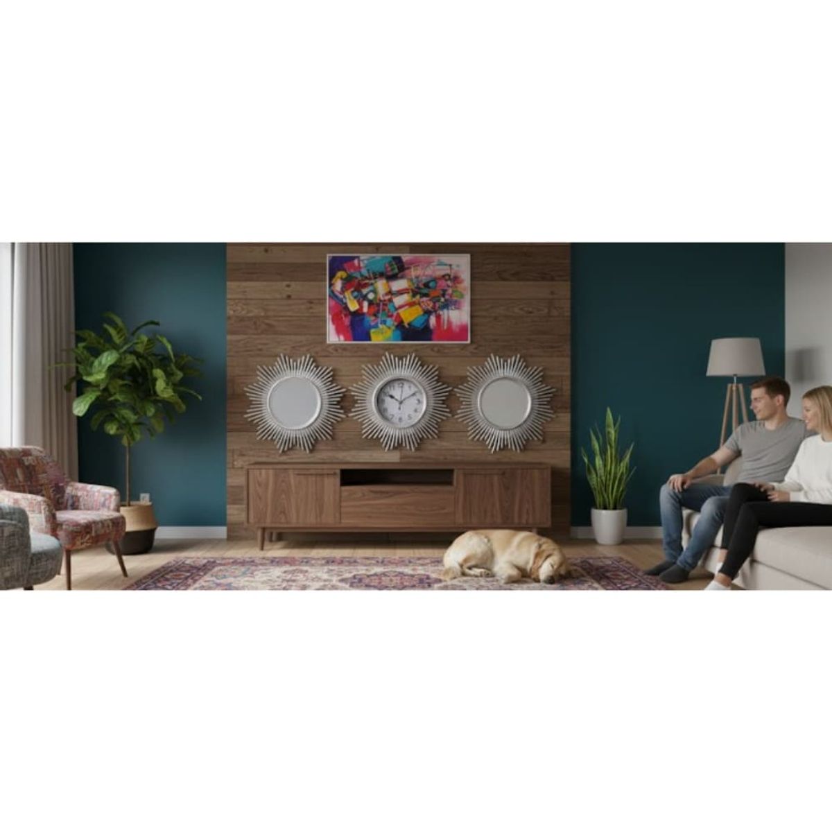 GENERICO - Reloj De Pared Nórdico Rayos De Sol Estrella Moderno 3 Piezas