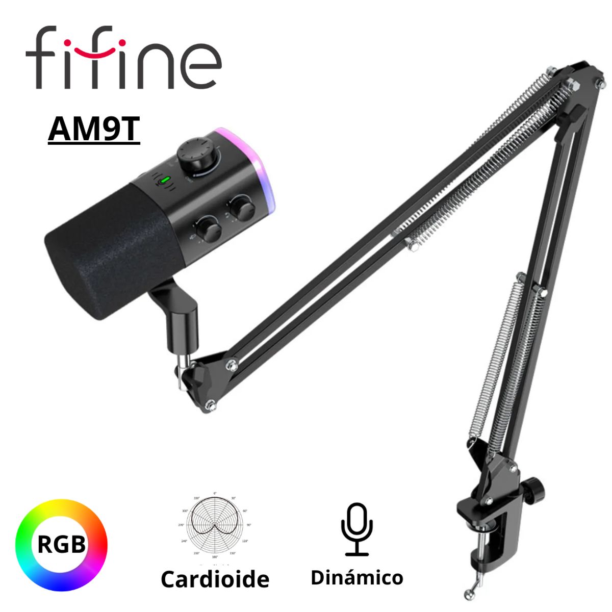 FIFINE - Micrófono Fifine AM9T Black con Brazo Articulado USBXLR para Gaming y Podcast