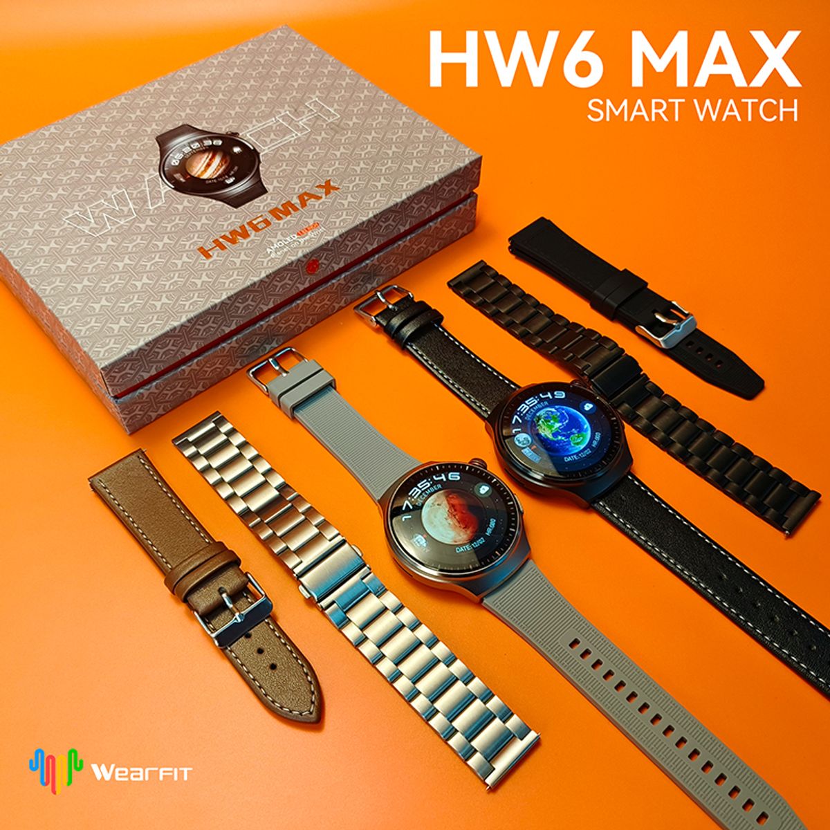 GENERICO - SMARTWATCH  HW6 MAX PANTALLA AMOLED , 3 CORREAS ELEGANT, COLOR PLATA