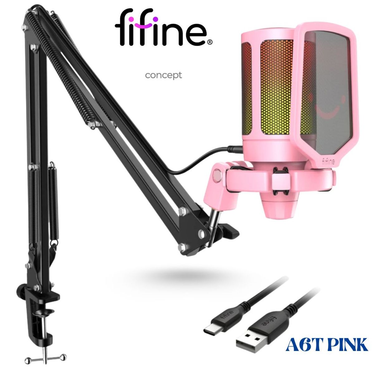 FIFINE - Micrófono Fifine A6T PINK Soporte de brazo