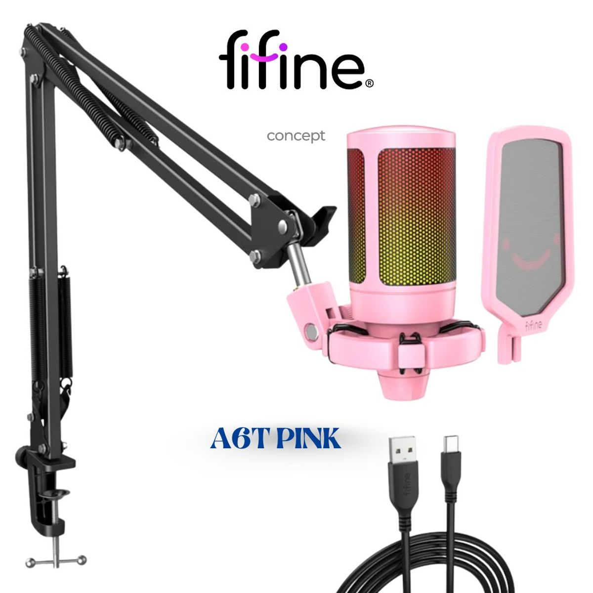 FIFINE - Micrófono Fifine A6T PINK Soporte de brazo
