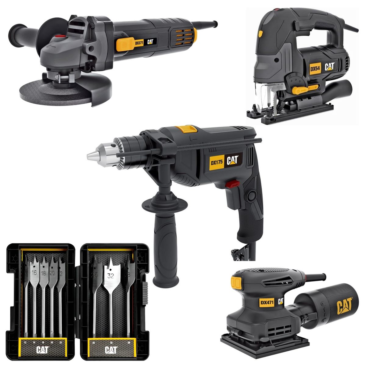 CAT - SIERRA CALADORA, AMOLADORA, TALADRO PERCUTOR, LIJADORA BROCAS PALETA  SET DE 8 pzs MEGACOMBO CAT