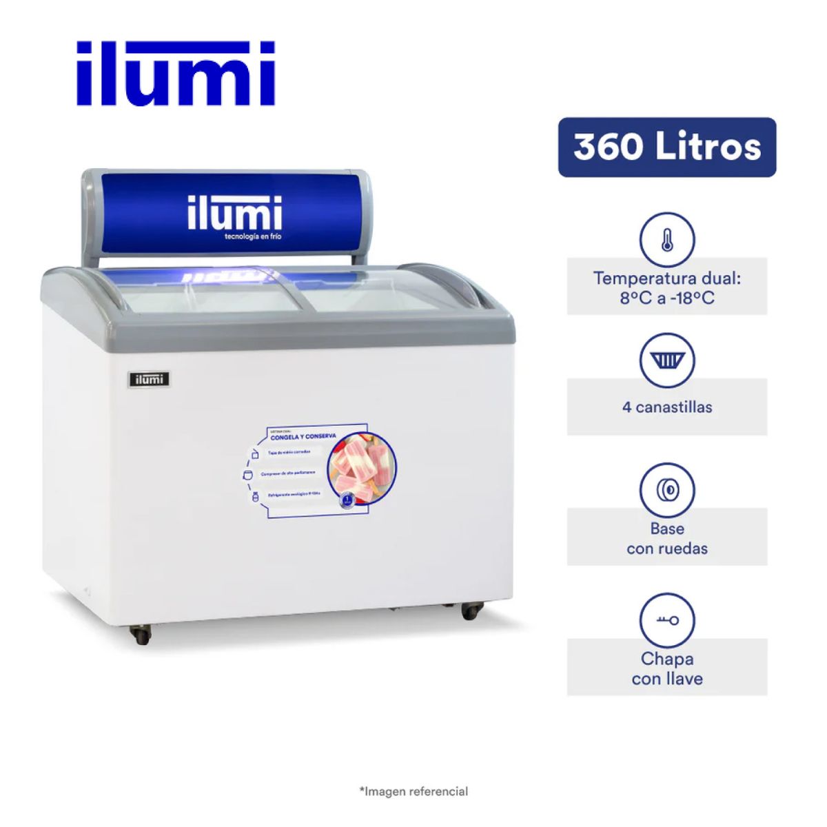 ILUMI - TF-3600 - Congelador Horizontal 360Lt Blanco Ilumi