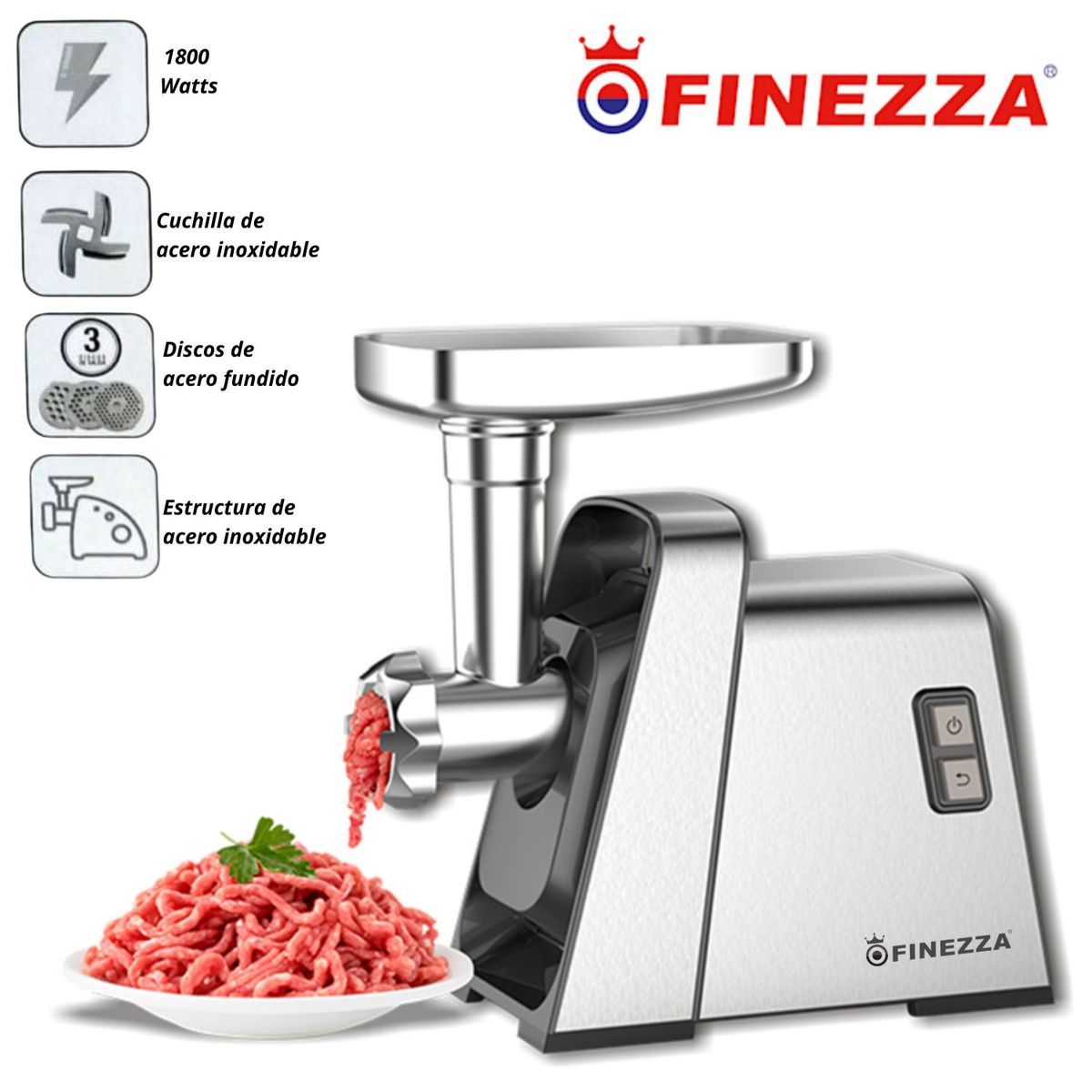 FINEZZA - Moledor de Carne Finezza Eléctrica FZ-102MC Potencia 1800 Watts Gris
