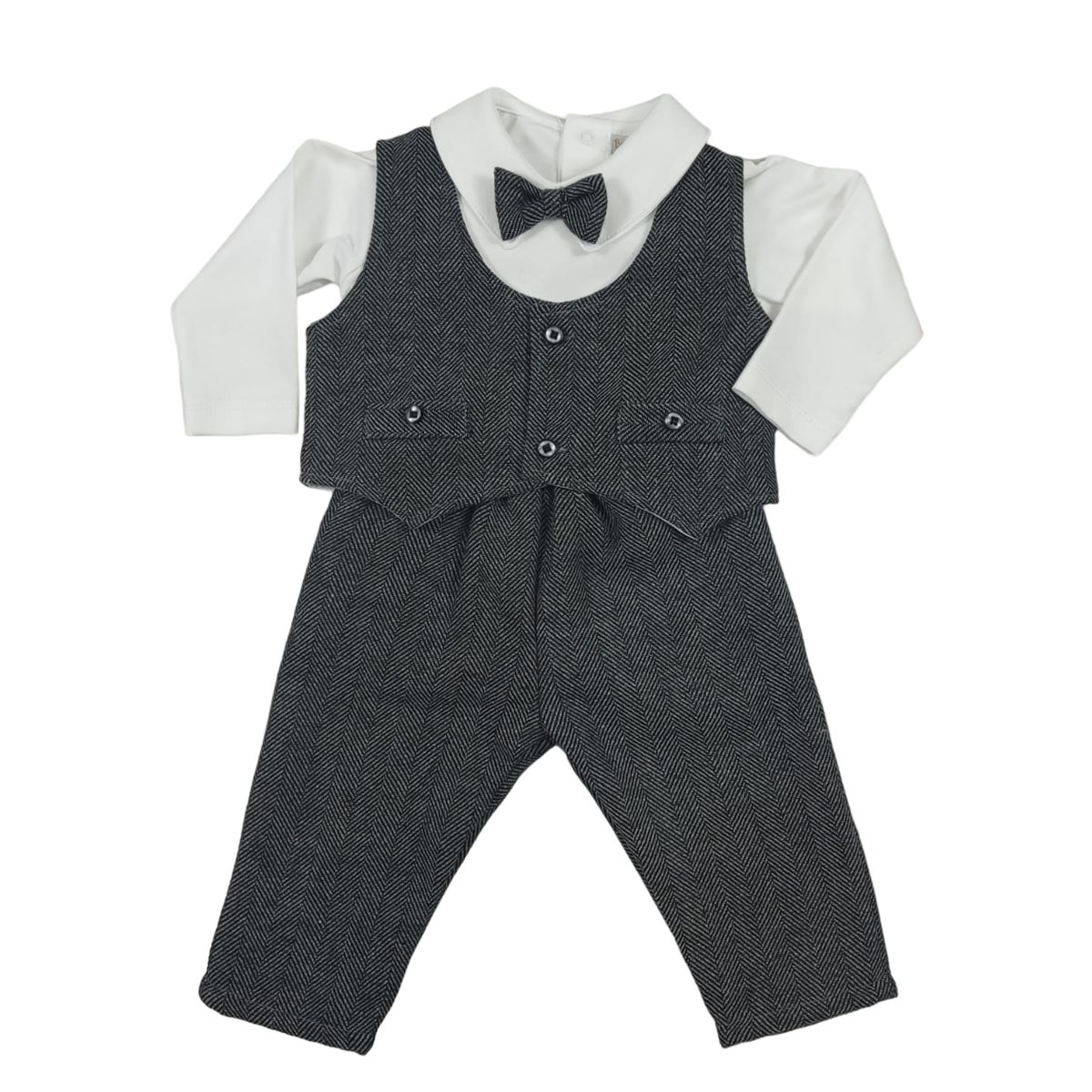 BANNITAS - Terno de niño ESPIGA gris oscuro con blanco