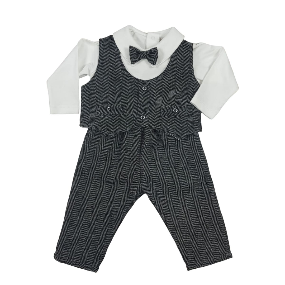 BANNITAS - Terno de niño ESPIGA gris oscuro con blanco