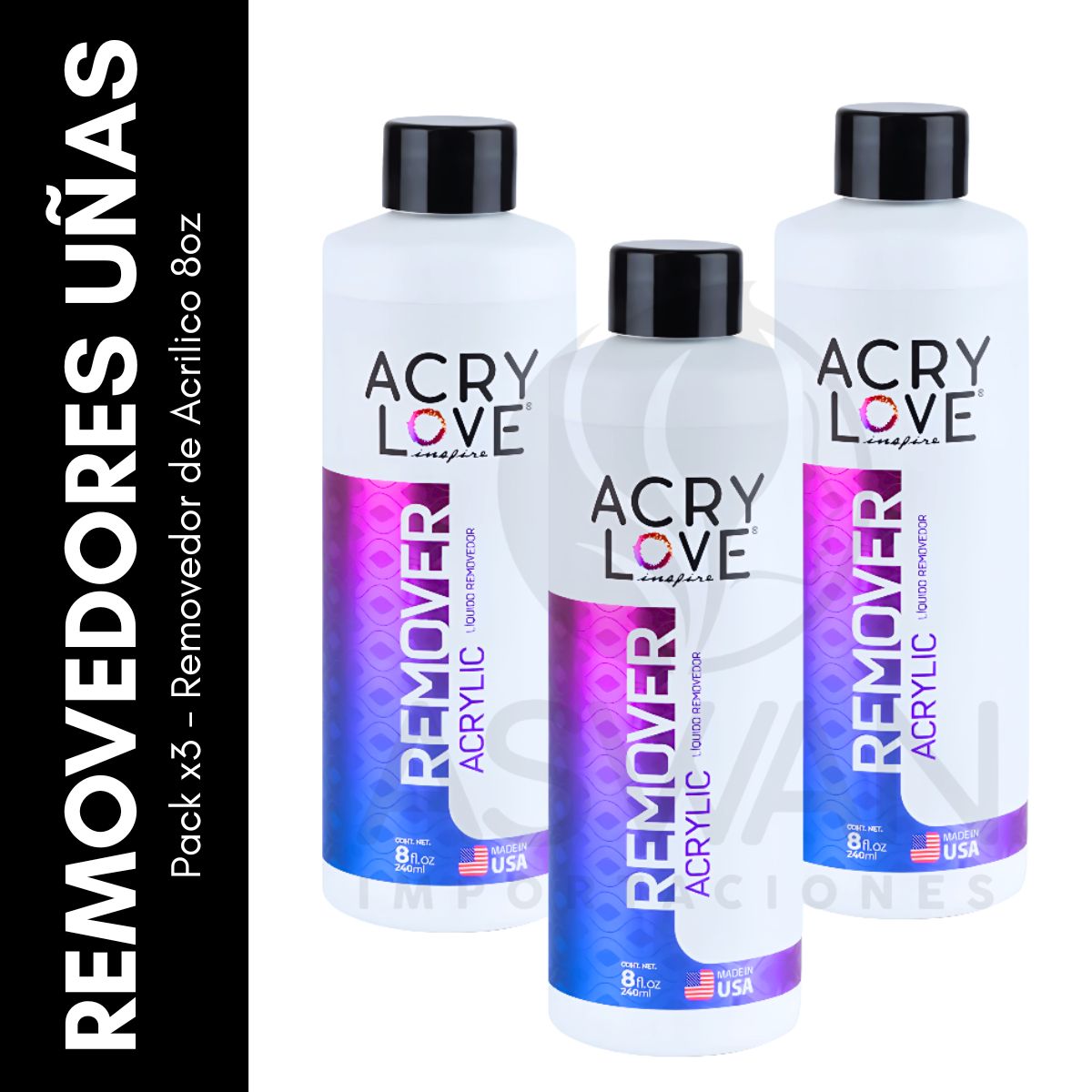 GENERICO - Pack x3 Removedor de Acrilico 8oz - ACRY LOVE