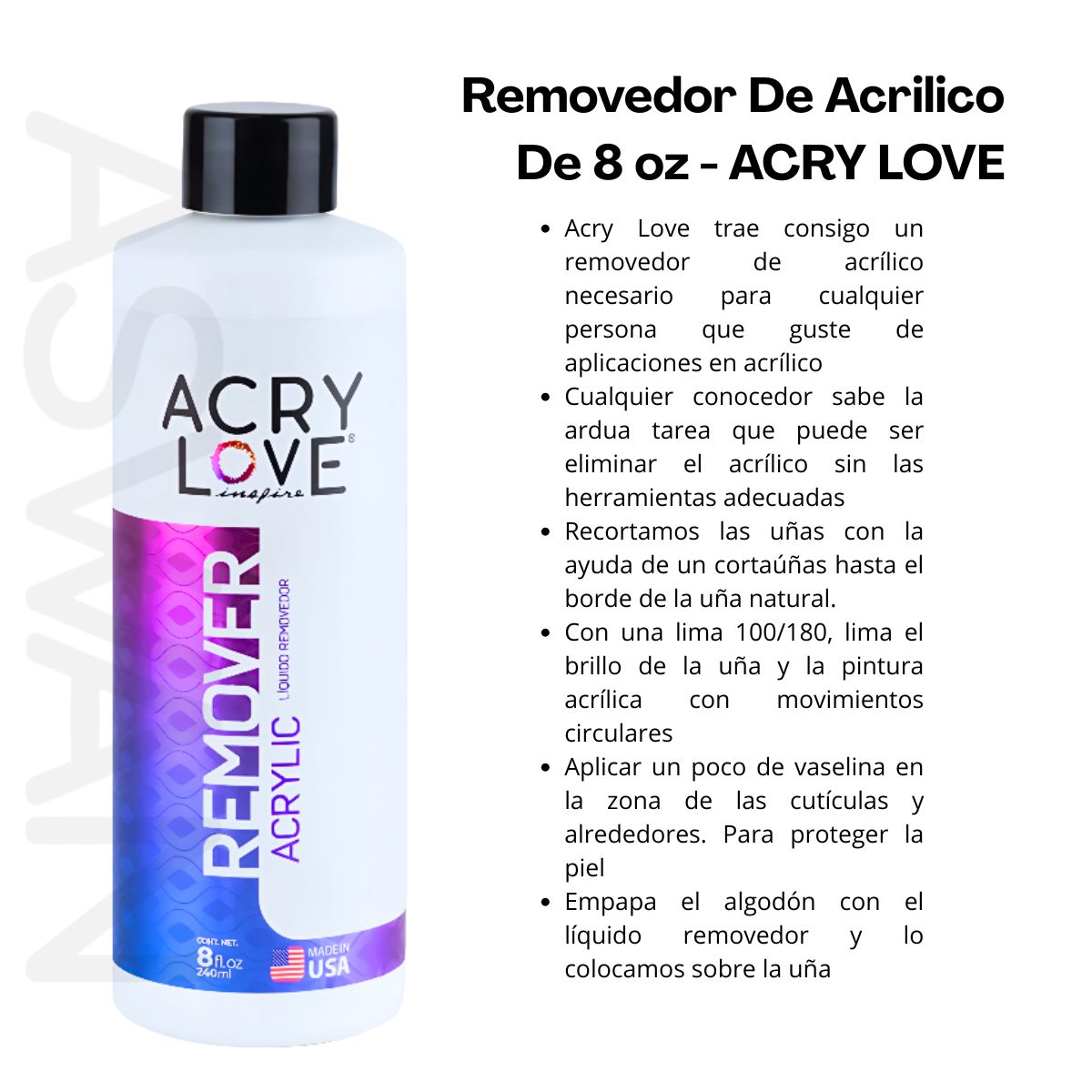 GENERICO - Pack x3 Removedor de Acrilico 8oz - ACRY LOVE