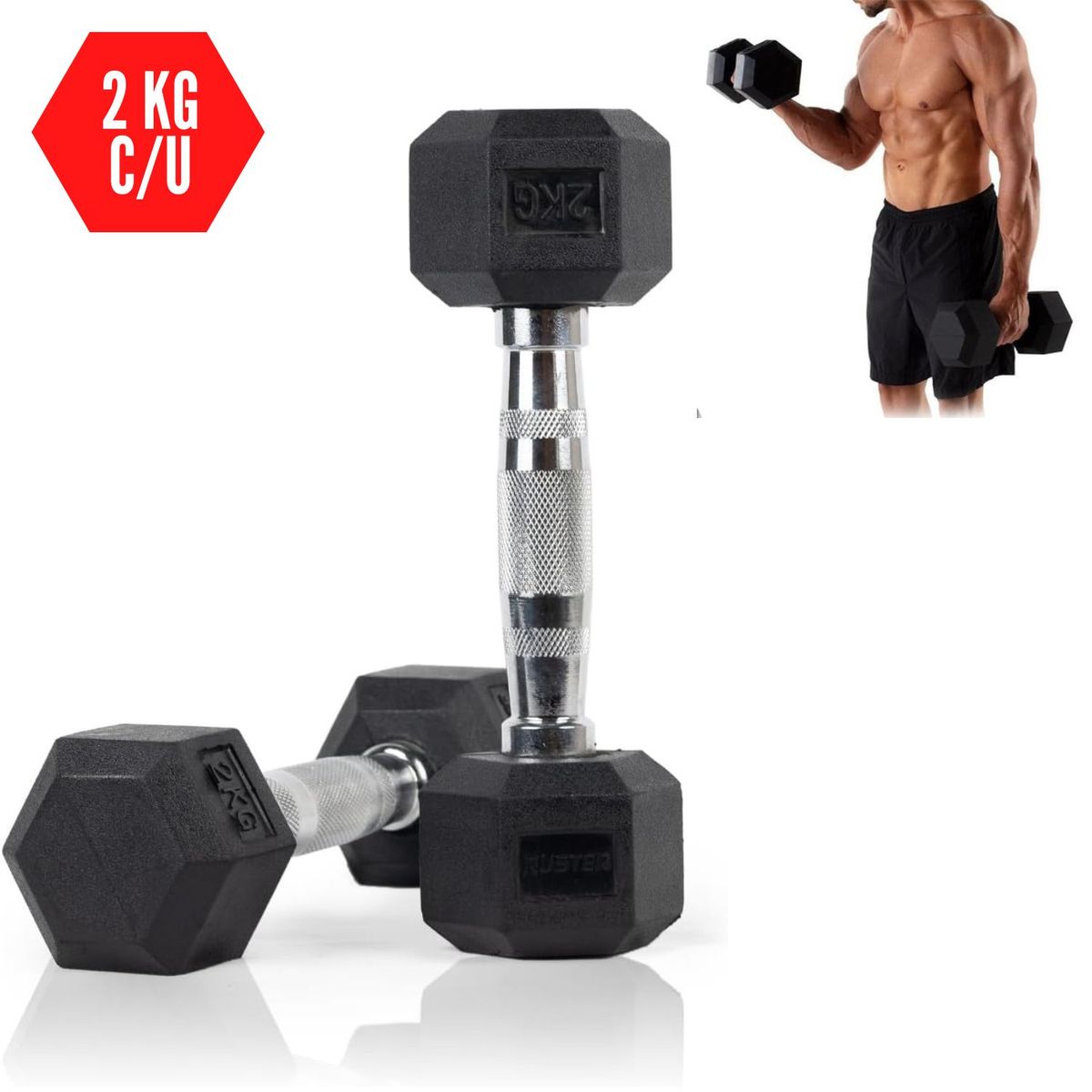 XTREME SPORT - Mancuernas Hexagonales 2 kg  Pesas de Goma x2