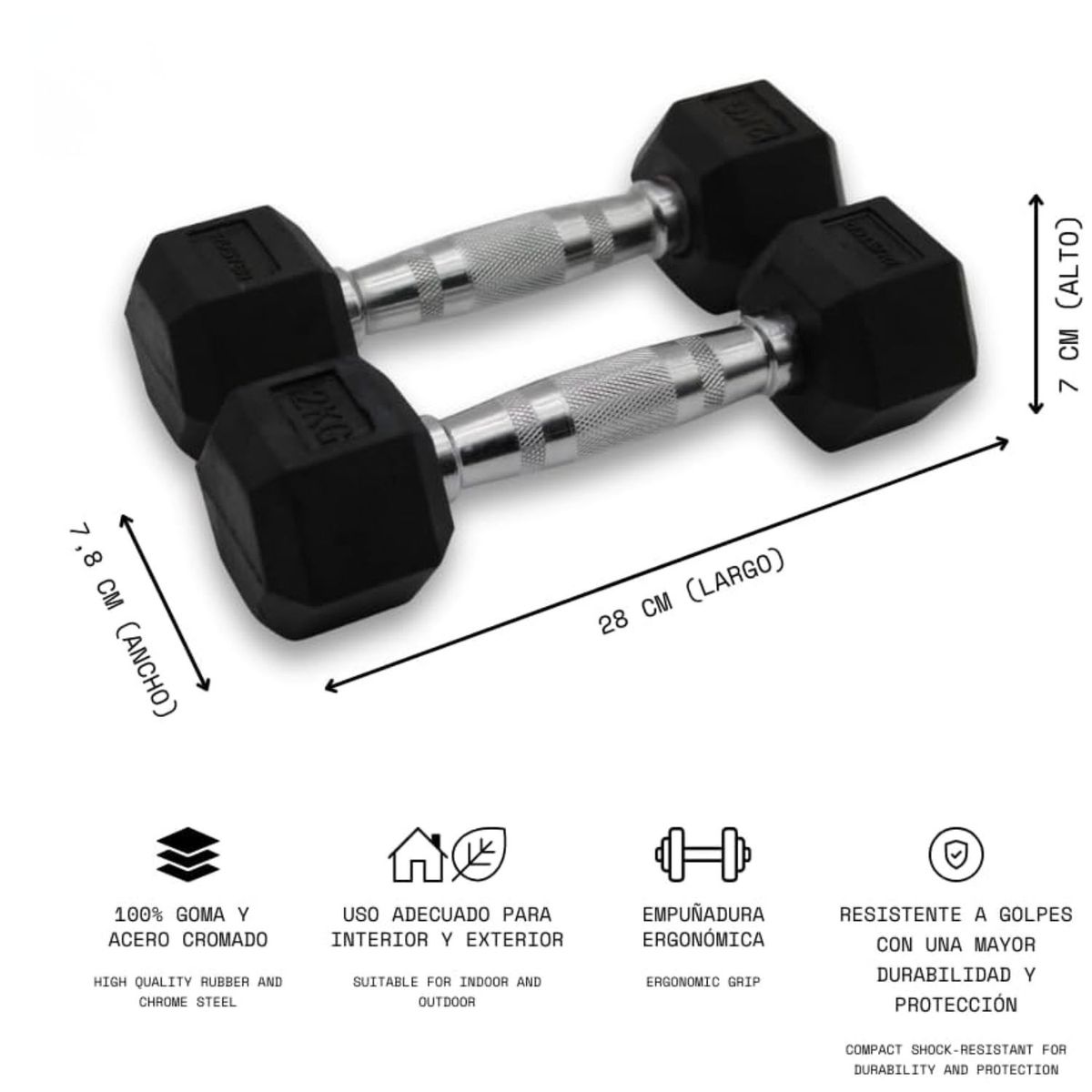 XTREME SPORT - Mancuernas Hexagonales 2 kg  Pesas de Goma x2