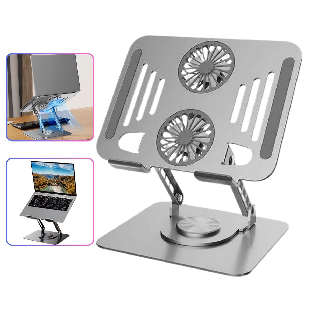 GENERICO - Soporte de Metal Giratorio 360° para Laptop y Tablet - Ergonómico Plegable  y Ventilado - Hasta 15