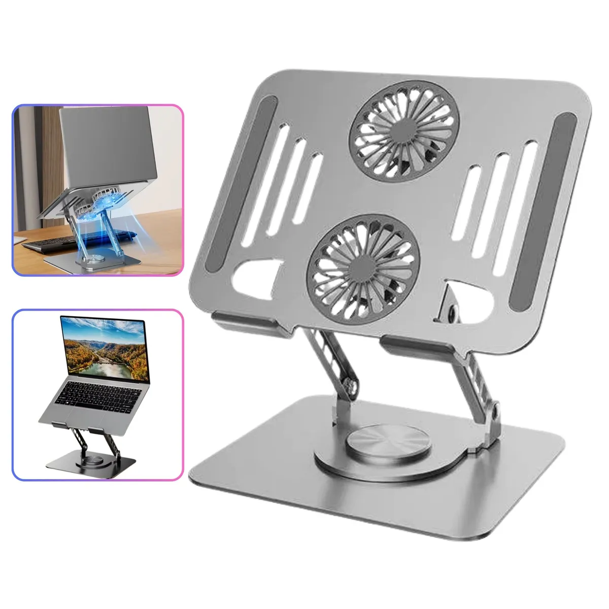 GENERICO - Soporte de Metal Giratorio 360° para Laptop y Tablet - Ergonómico Plegable  y Ventilado - Hasta 15