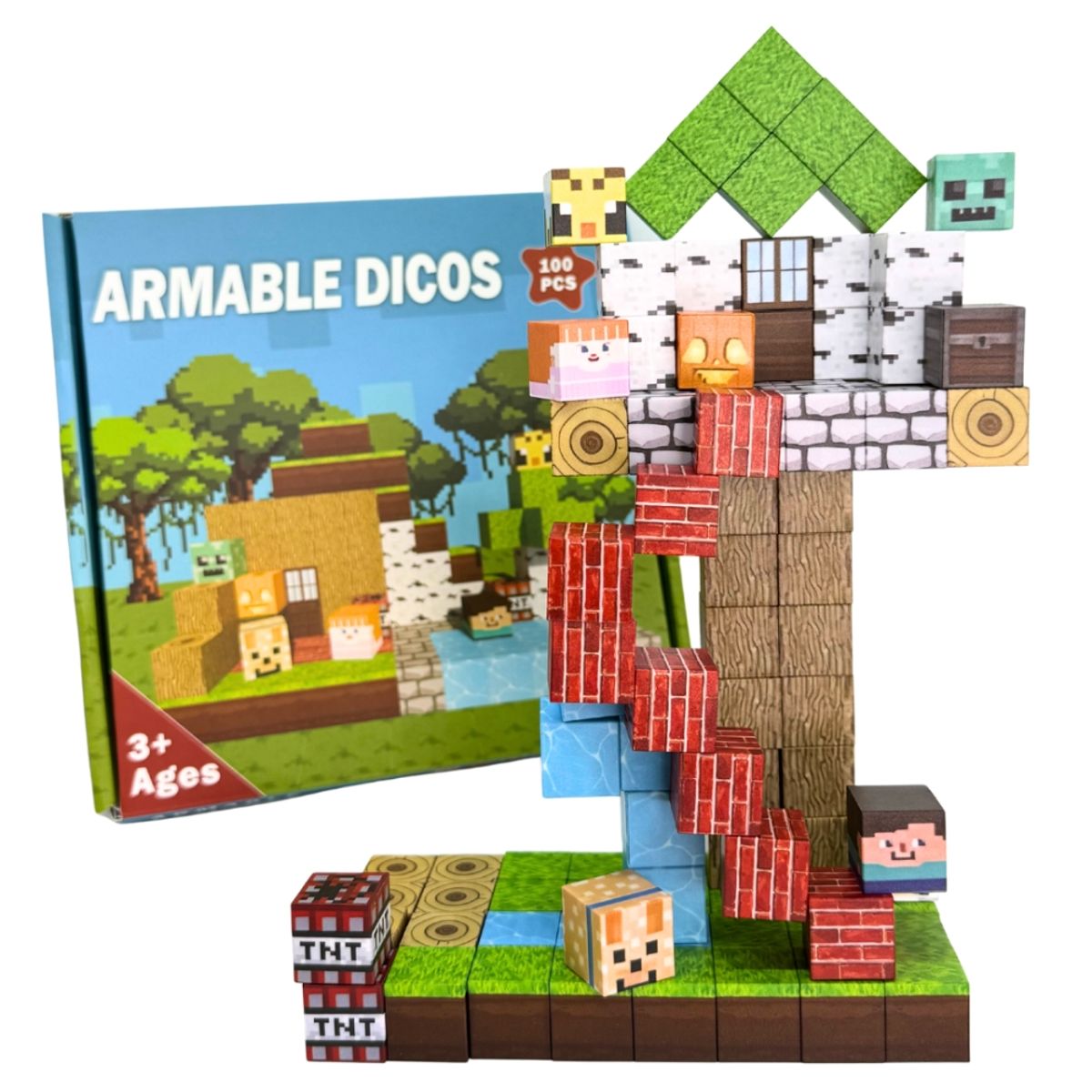 GENERICO - Bloques Magnéticos de Minecraft Armables Steve Armable Dicos 100 Pcs