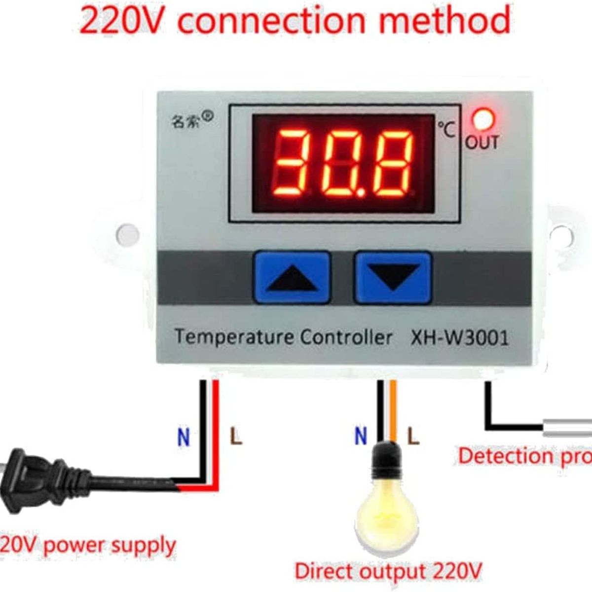 GENERICO - Controlador Digital de Temperatura XH-W3001 con Sonda NTC