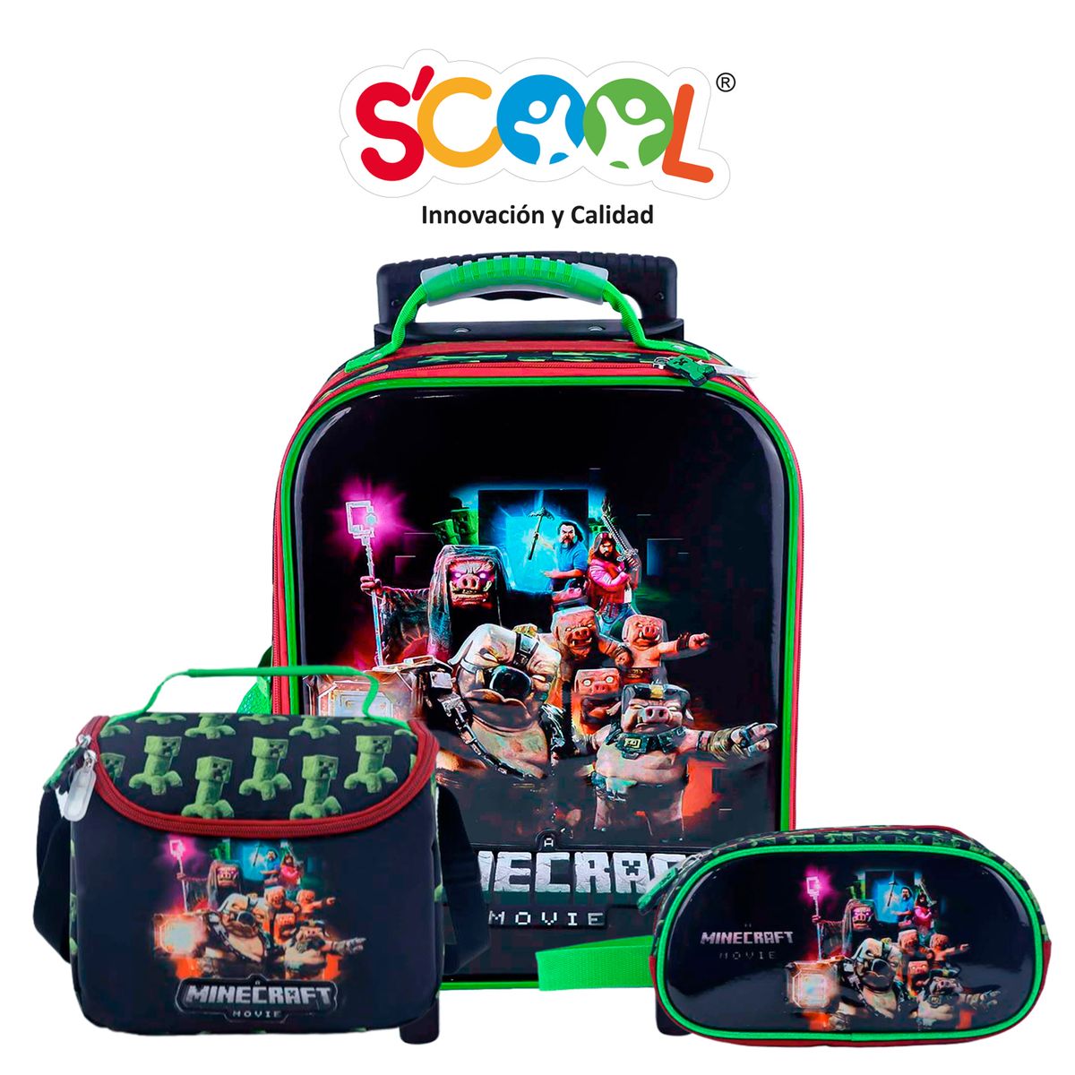 SCOOL - SET MALETA GDE SCOOL MAGIC 3D METALIC MINECRAFT