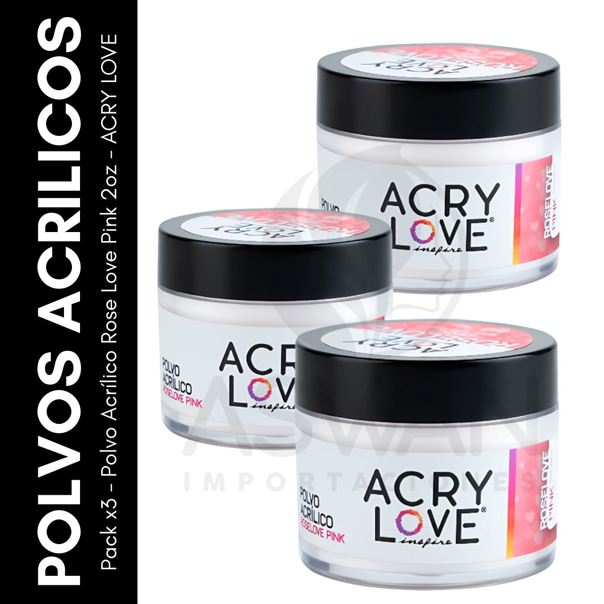 GENERICO - Pack x3 - Polvo Acrílico Rose Love Pink 2oz - ACRY LOVE