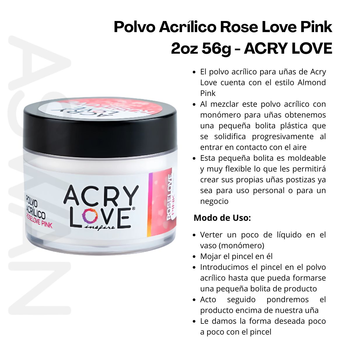 GENERICO - Pack x3 - Polvo Acrílico Rose Love Pink 2oz - ACRY LOVE