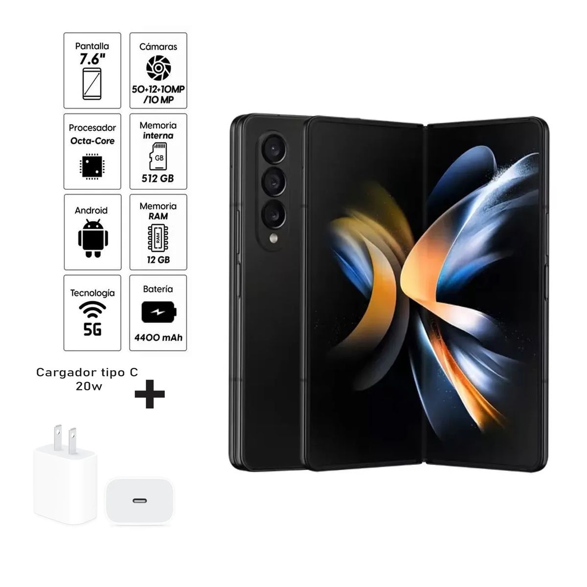 SAMSUNG - Samsung Z Fold 4 - 512gb Plebable 5G + Kit de carga. Reacondicionado Grado A+ SM-F936