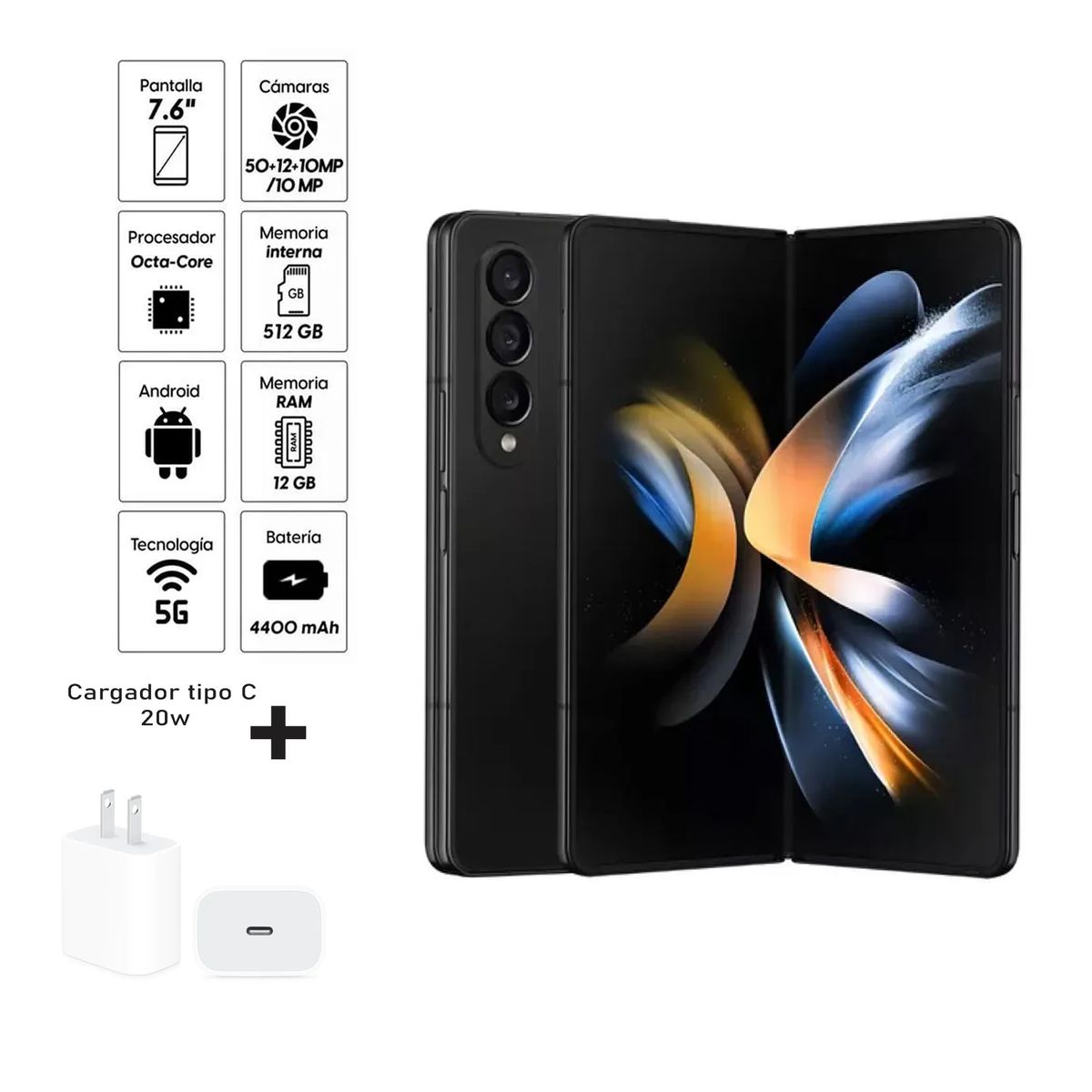 SAMSUNG - Samsung Z Fold 4 - 512gb Plebable 5G + Kit de carga. Reacondicionado Grado A+ SM-F936