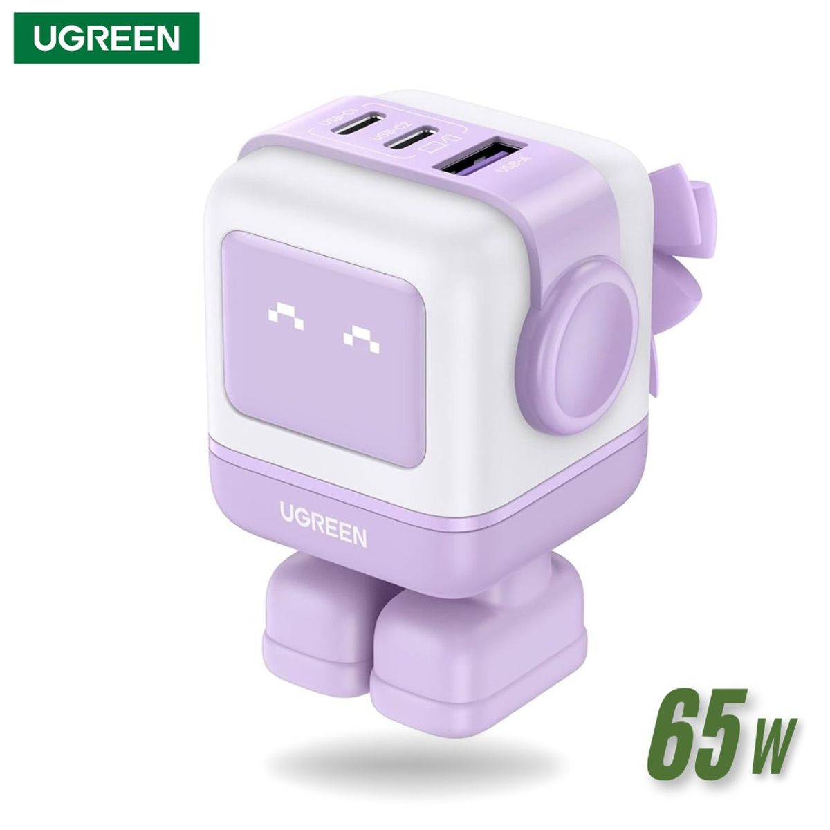 UGREEN - CARGADOR ROBOT UGREEN UNO 65W 3-PORT GAN FAST CHARGER PURPURA