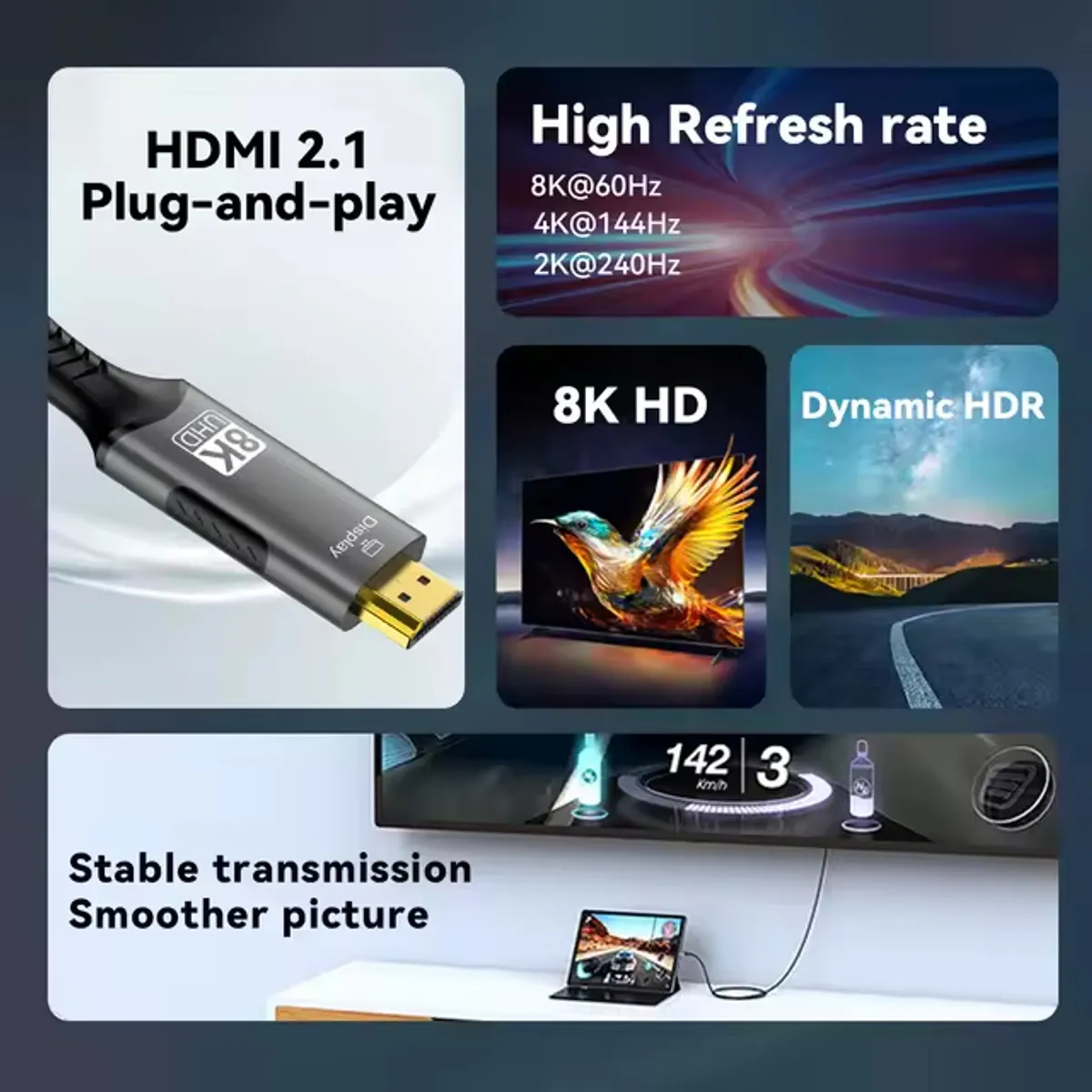 GENERICO - CABLE HDMI A TIPO C  8K  TRENZADO