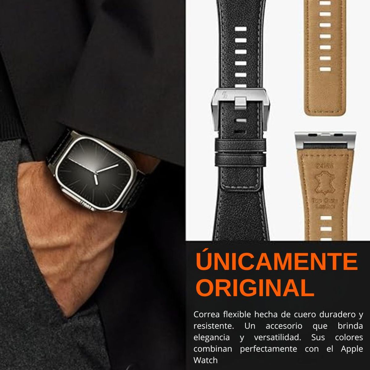 SUITISBEST - Correa De Cuero Para Apple Watch Ultra Suitisbest Clasico Negro
