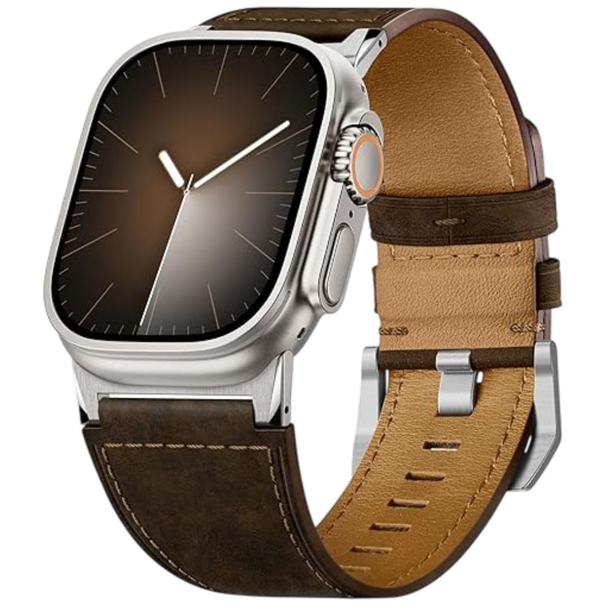 SUITISBEST - Correa De Cuero Para Apple Watch Ultra Suitisbest Clasico Marron Oscuro