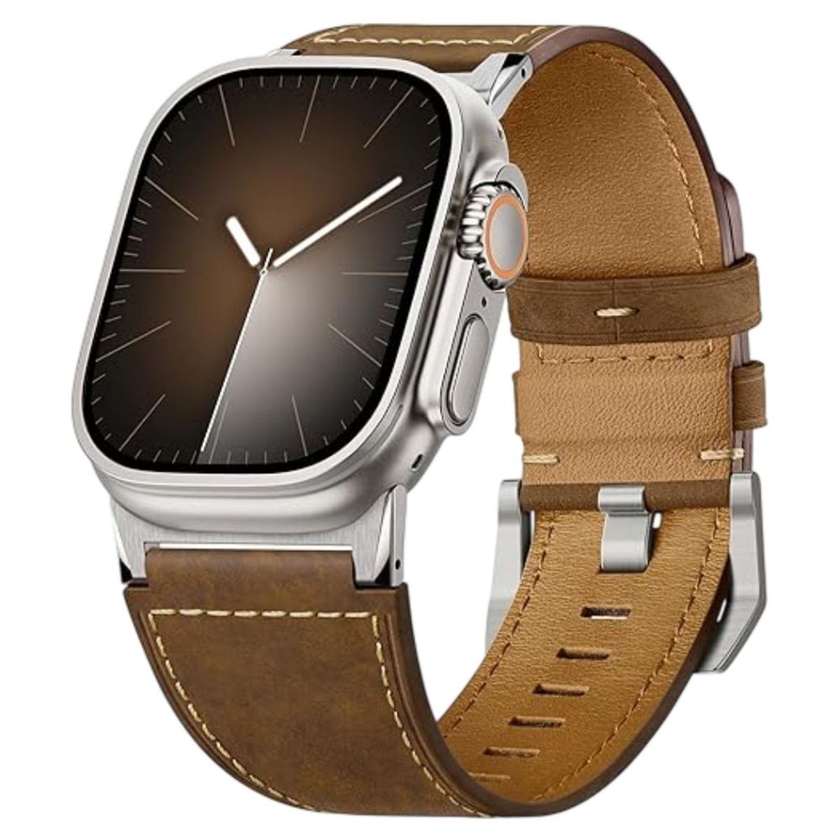 SUITISBEST - Correa De Cuero Para Apple Watch Ultra Suitisbest Clasico Marron Claro