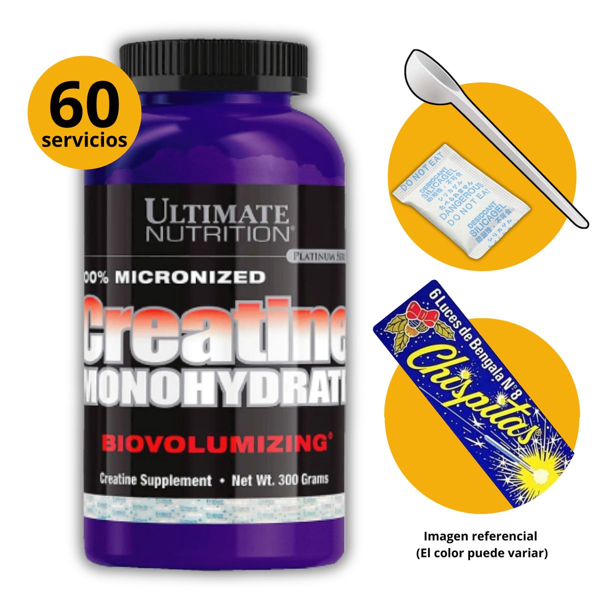 ULTIMATE NUTRITION - CREATINA ULTIMATE NUTRITION DE 300 CON MEDIDOR + ANTIHUMEDAD + CHISPITAS