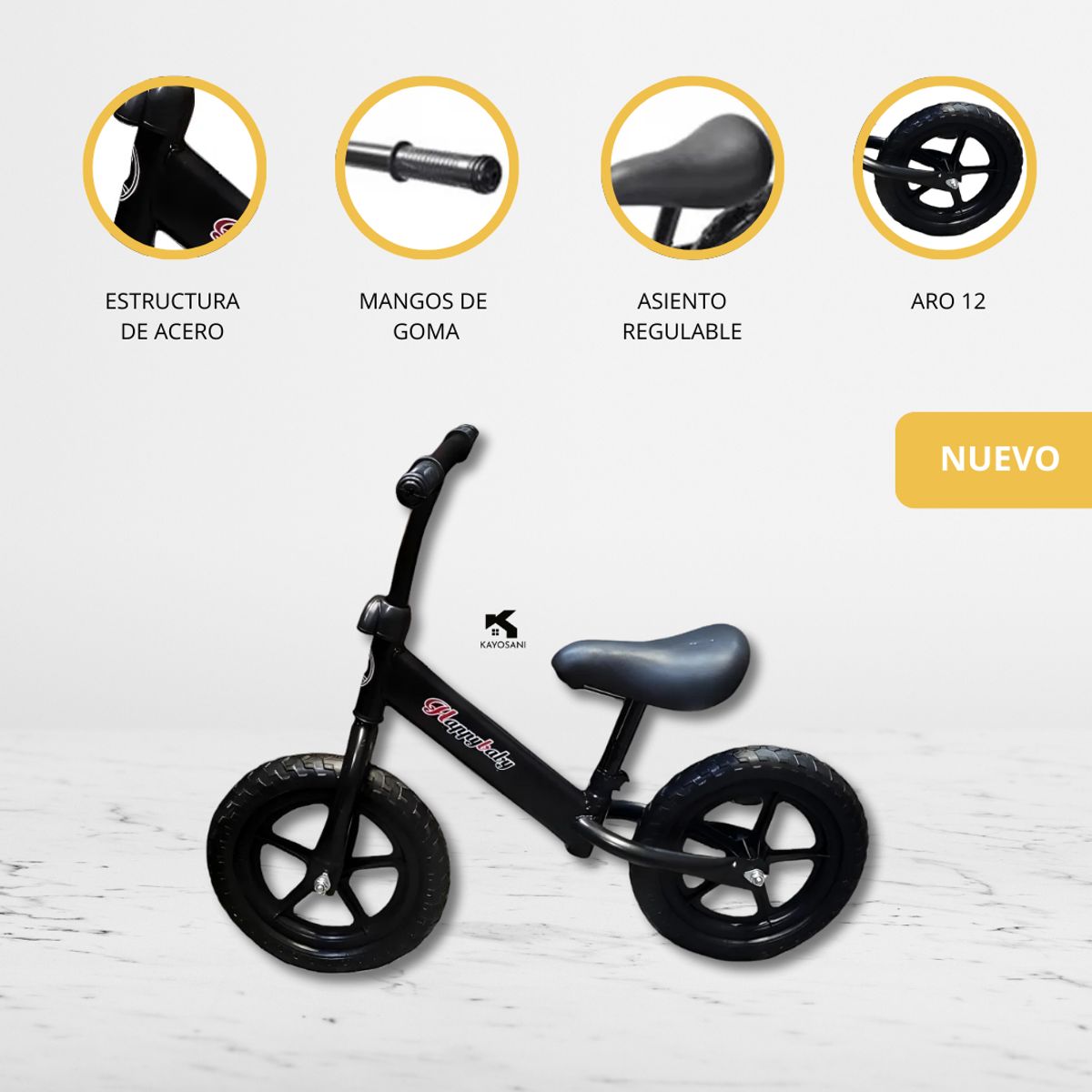 HAPPY BABY - Bicicleta De Equilibrio Ajustable «HAPPY BABY» BLACK