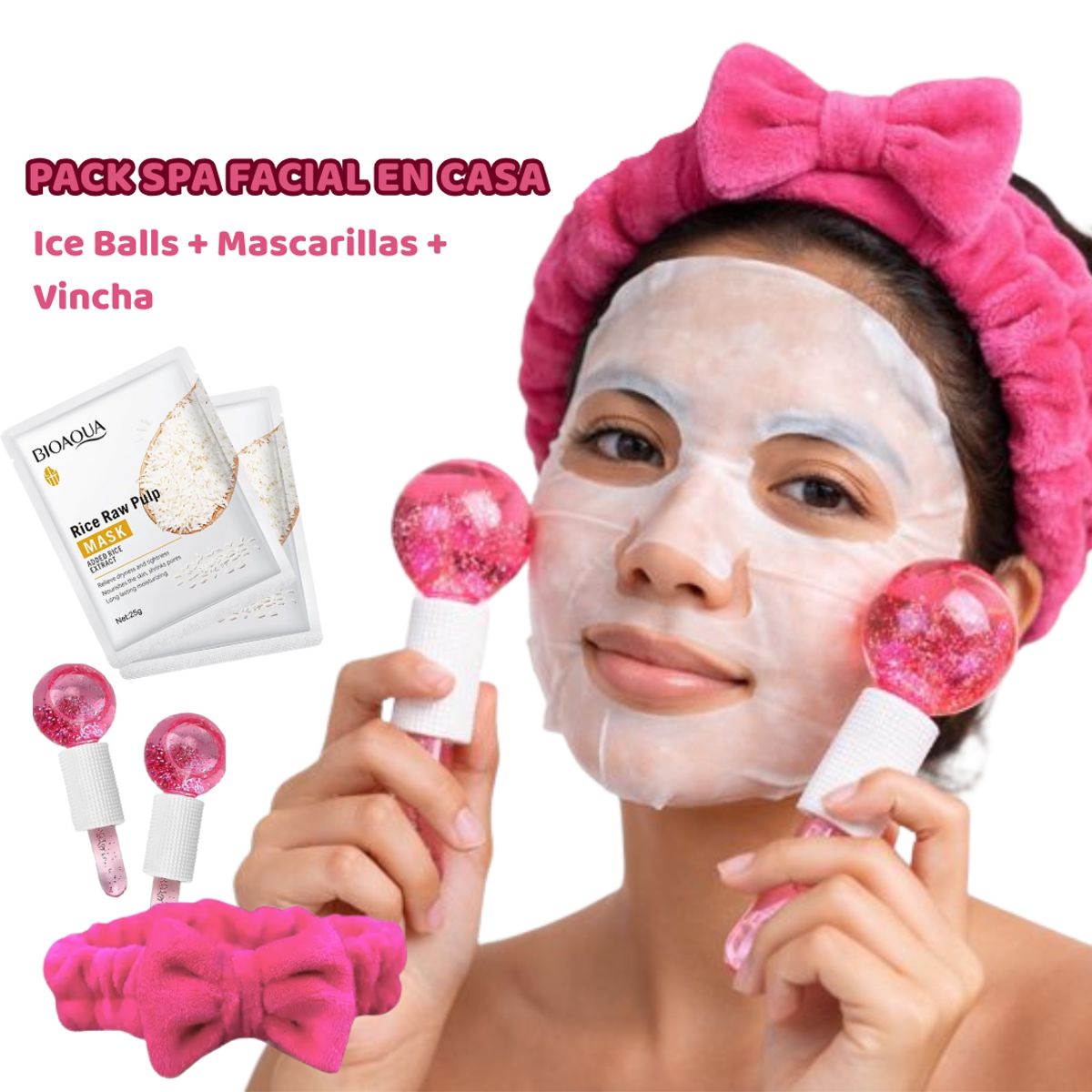 GENERICO - Pack Spa Facial en Casa  Ice Balls + Mascarillas + Vincha