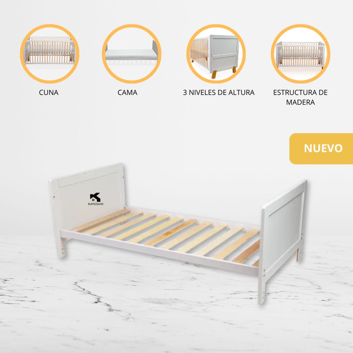 CARESTINO - Cuna Cama de Madera «Vigo» White