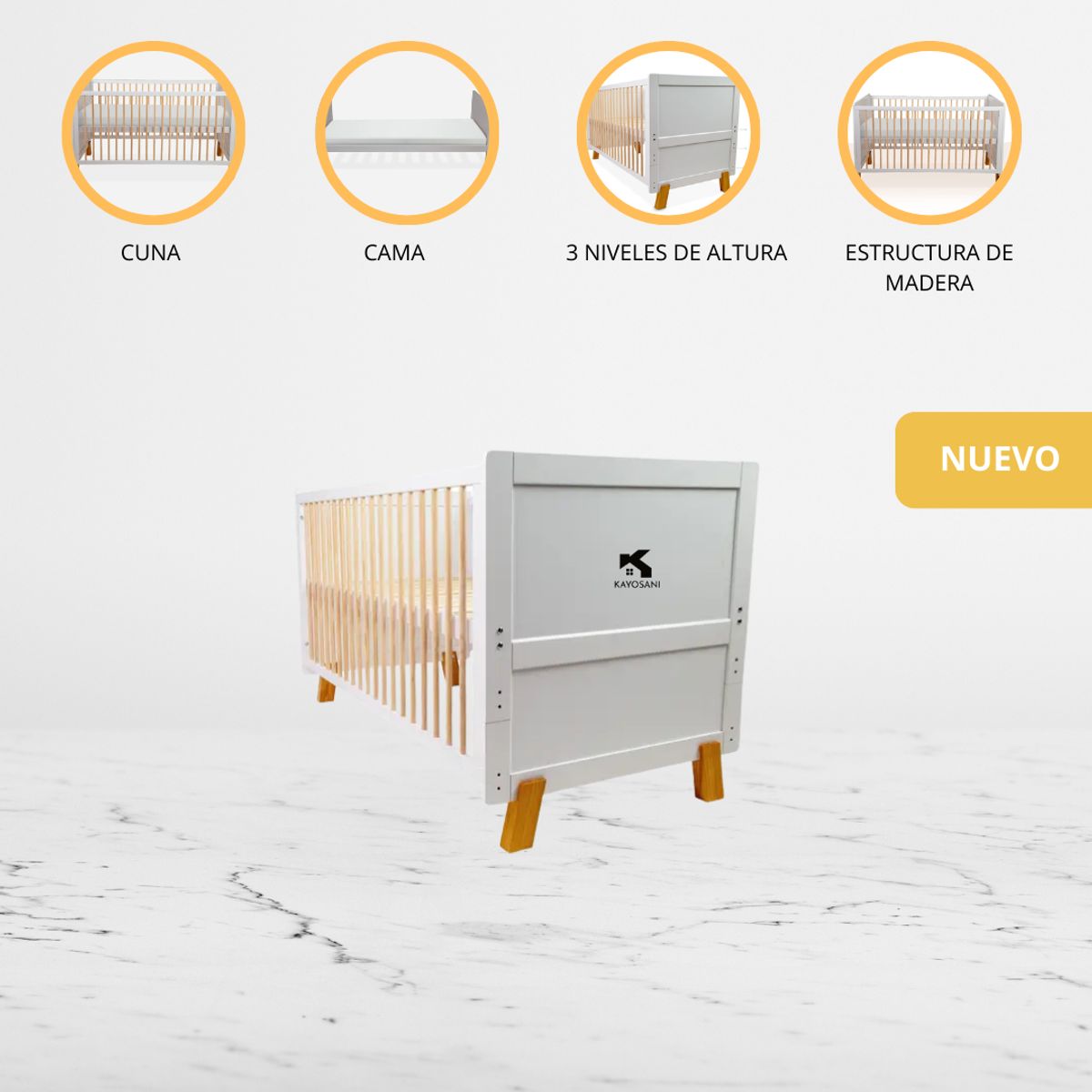 CARESTINO - Cuna Cama de Madera «Vigo» White