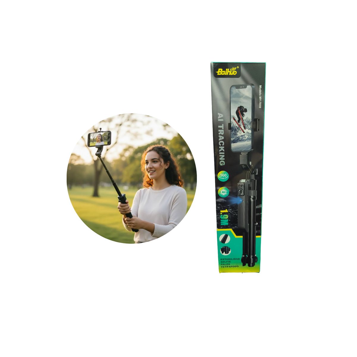 Trípode Selfi Stick Con Seguimiento Facial Inteligente 360°, marca OEM - Foto Principal