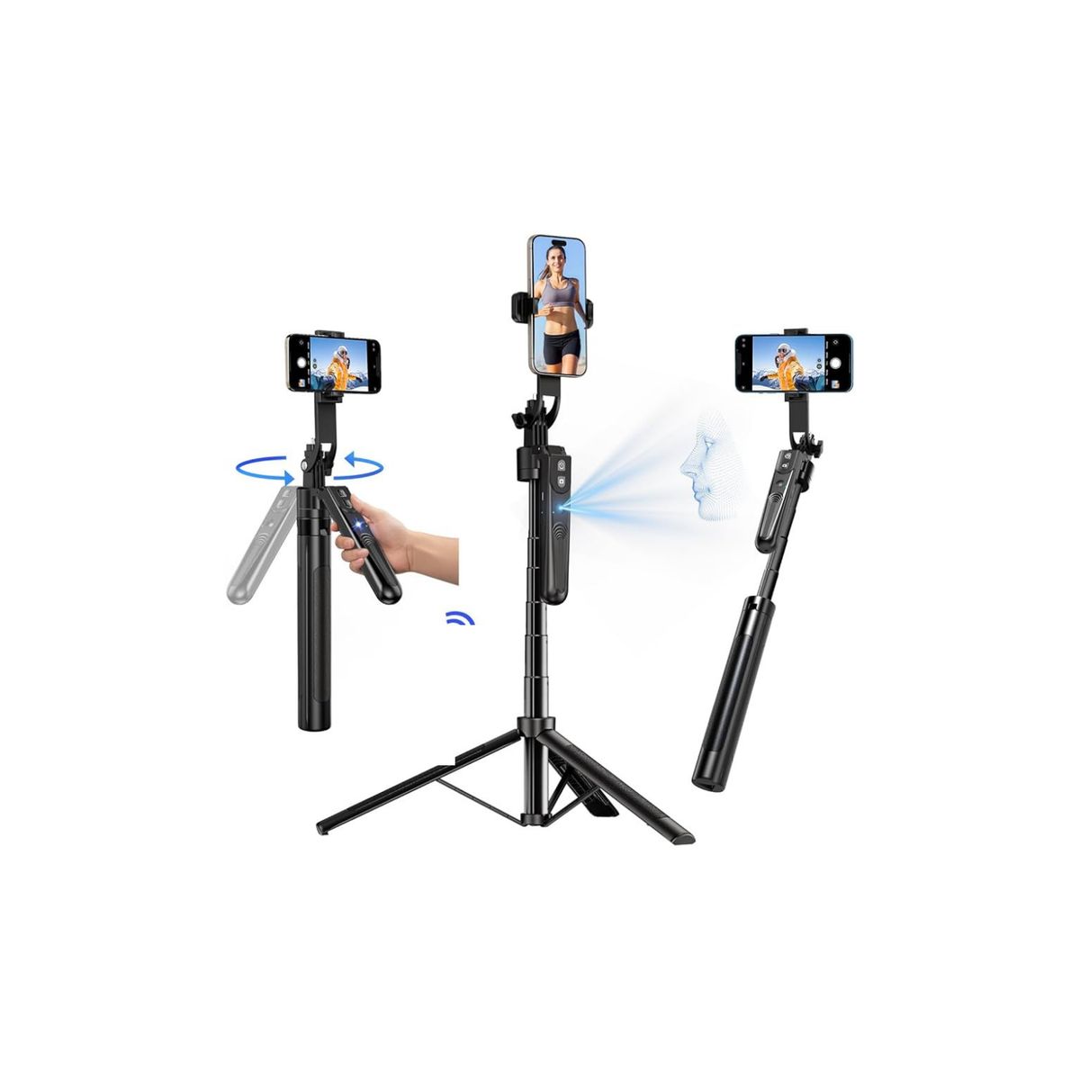 Trípode Selfi Stick Con Seguimiento Facial Inteligente 360°, marca OEM - Foto 2