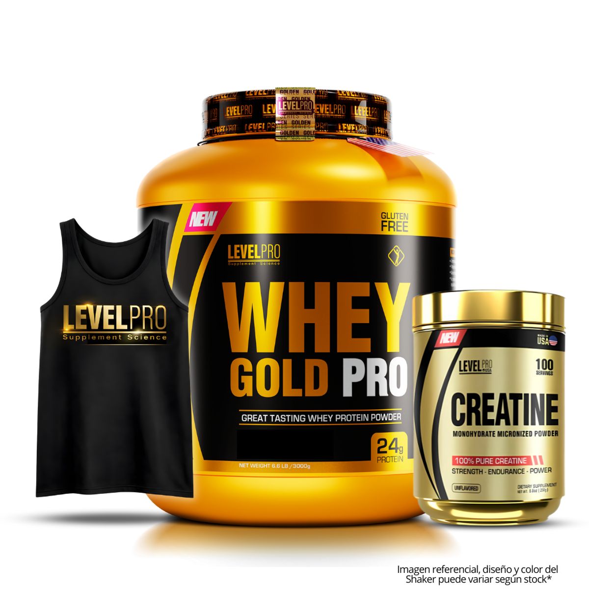 LEVEL PRO - Whey Gold Pro 3 kg Proteina Whey - Chocolate + Creatina level pro 250 g + Bividi Level Pro