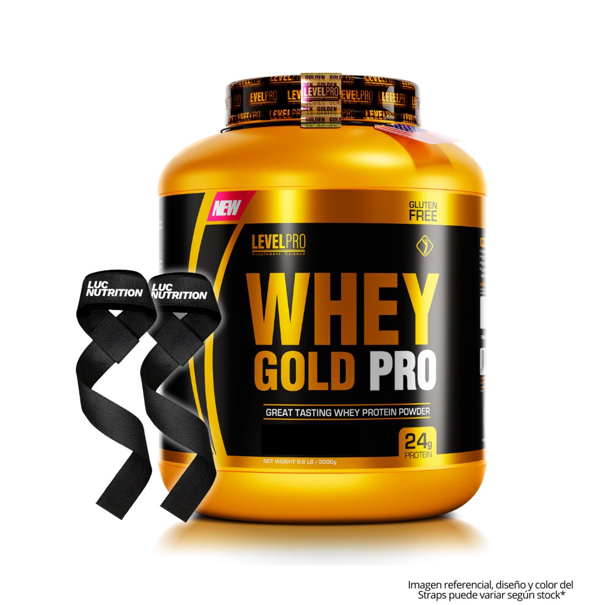LEVEL PRO - Whey Gold Pro 3 kg Proteina Whey - Chocolate + Straps