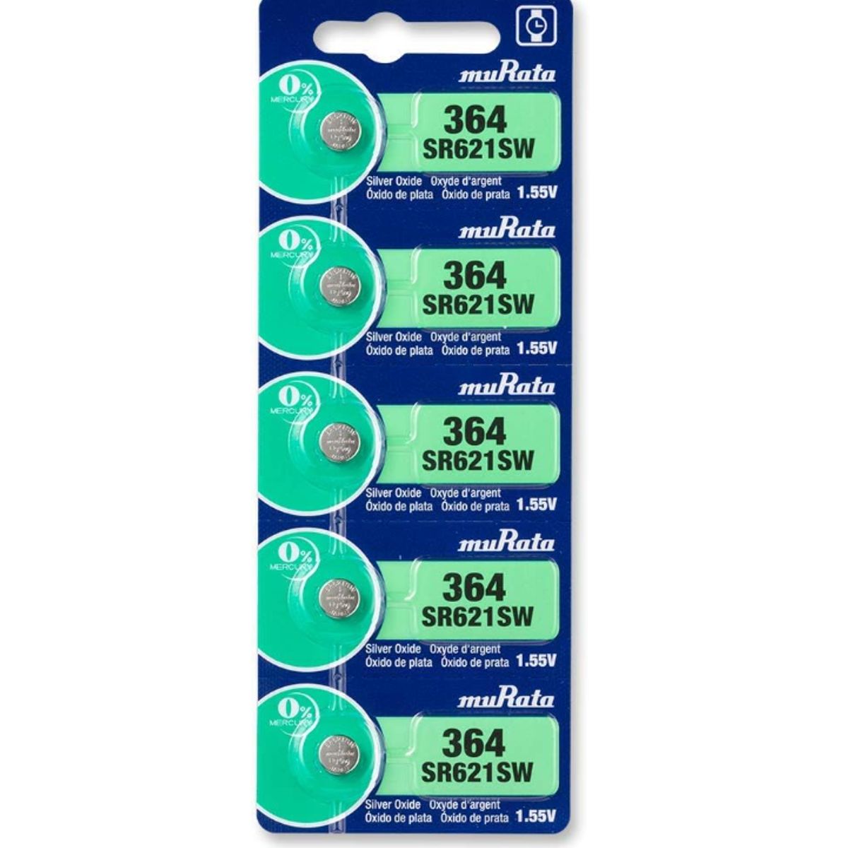 PREMIUM - PILAS Boton 364 SR621SW Alcalina MURATA X 5 UNIDADES