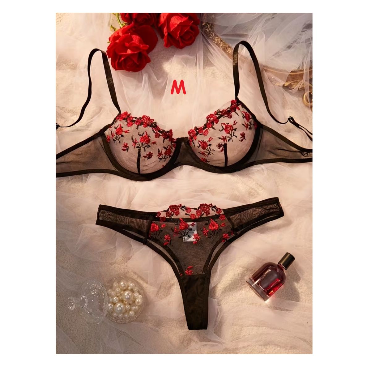 GENERICO - LENCERÍA SEXY BRASIER CON TRUSA TRANSPARENTE M